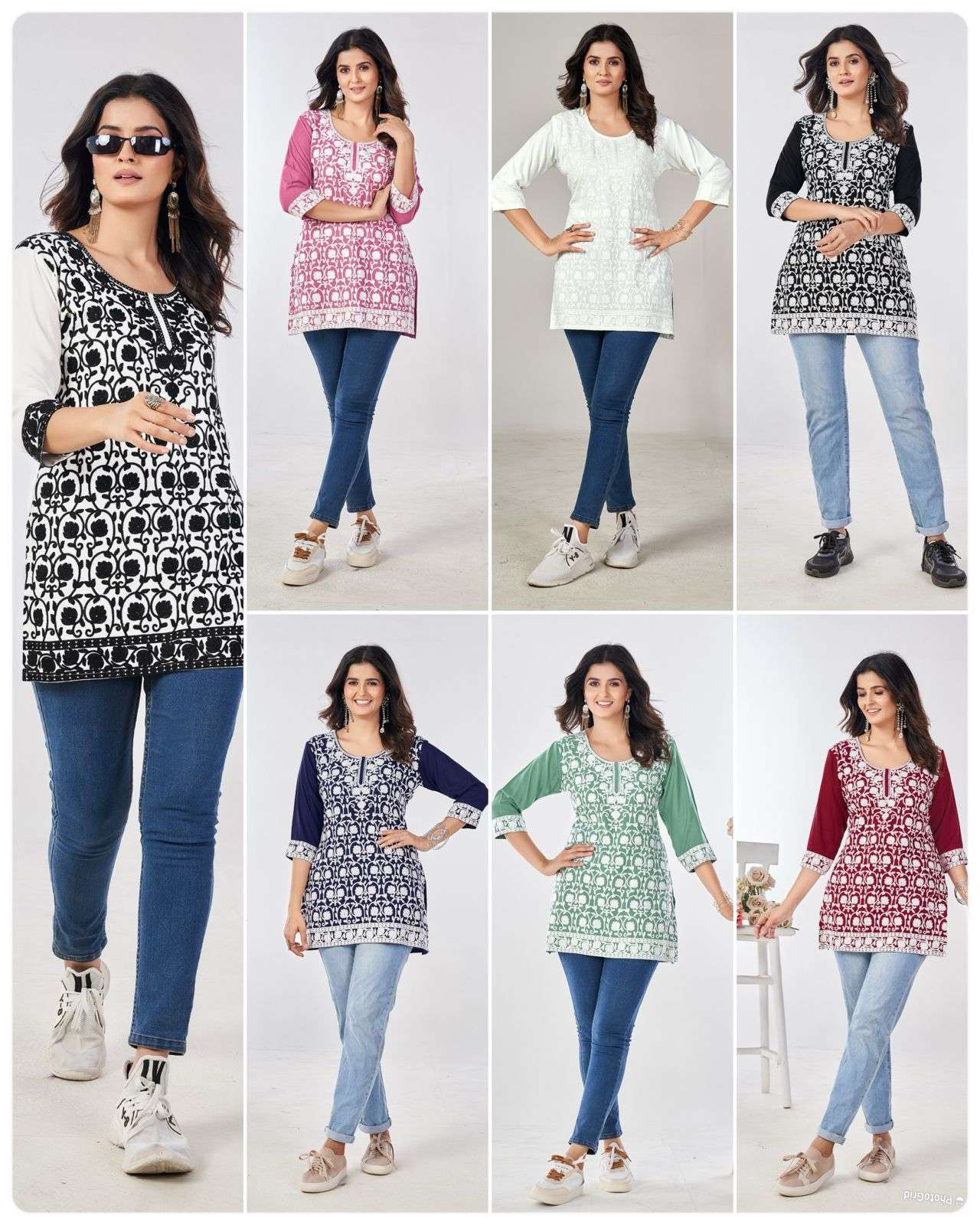 BLUE HILLS CHIKANKARI RAYON FANCY SHORT WESTERN WEAR LADIES TOP