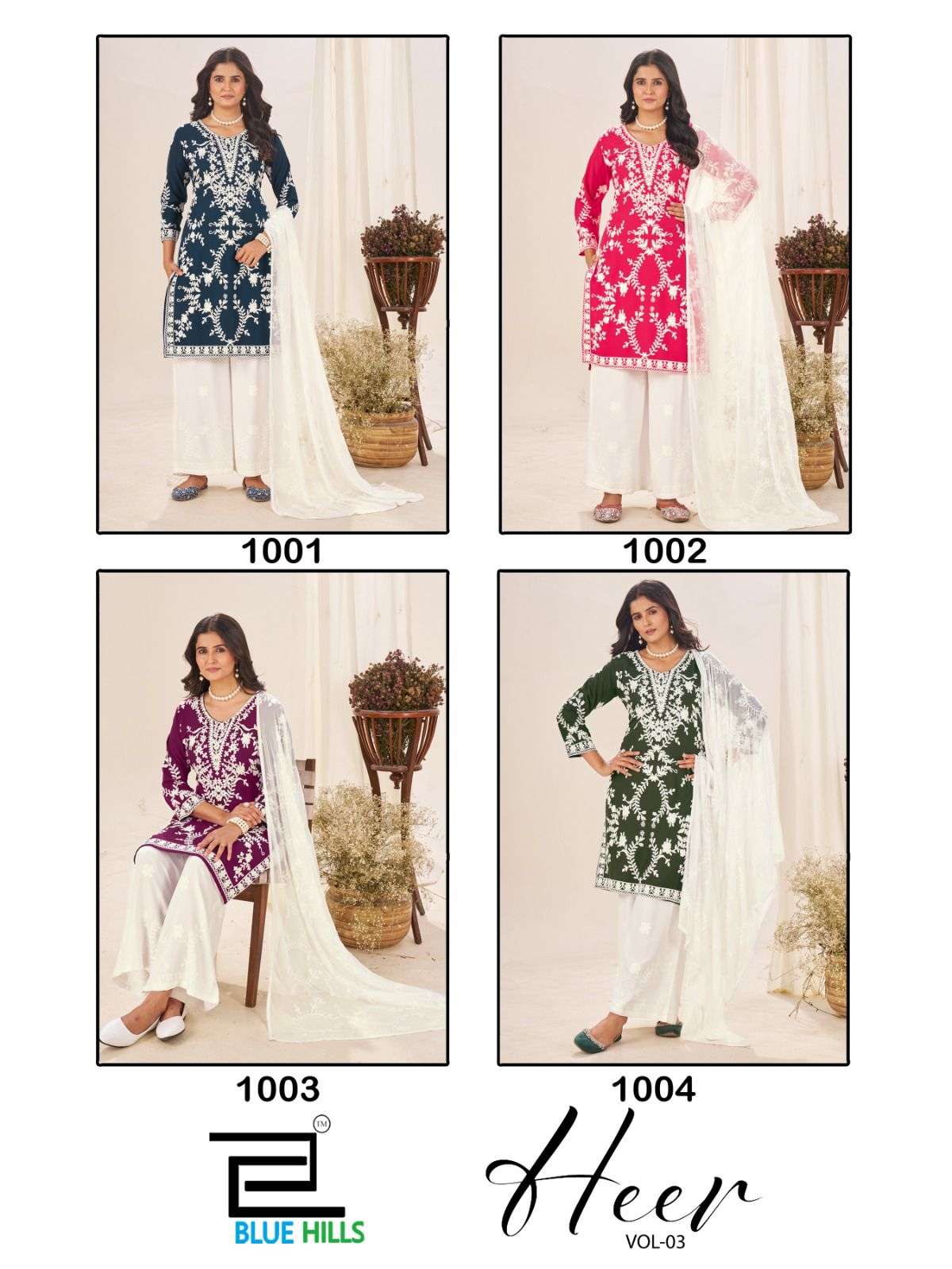 BLUE HILLS HEER VOL 3 RAYON FANCY EMBROIDERY DESIGNER KURT COMBO SET 
