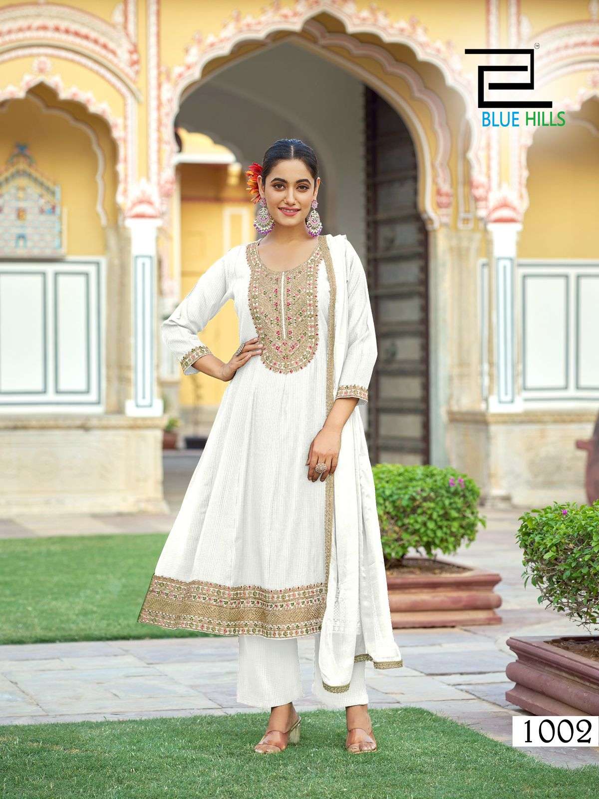 BLUE HILLS MUMTAZ RAYON FANCY DESIGNER WORK ANARKALI STYLE KURTI COMBO SET 