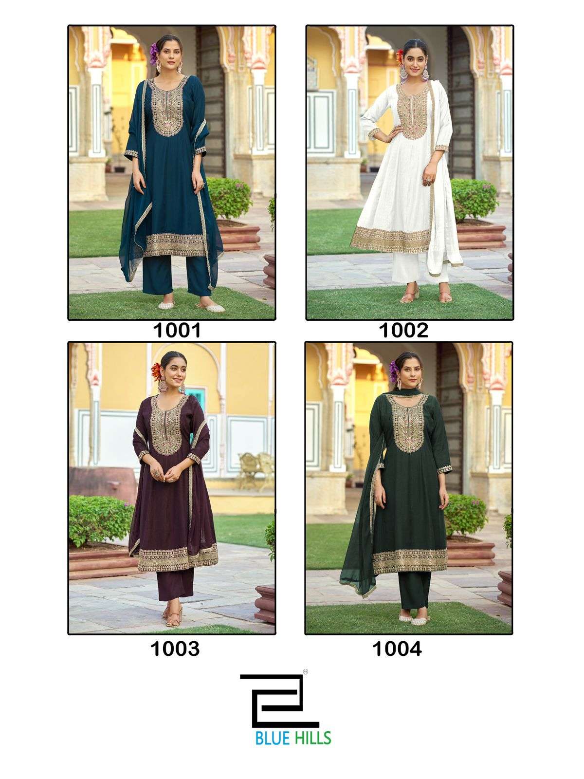 BLUE HILLS MUMTAZ RAYON FANCY DESIGNER WORK ANARKALI STYLE KURTI COMBO SET 