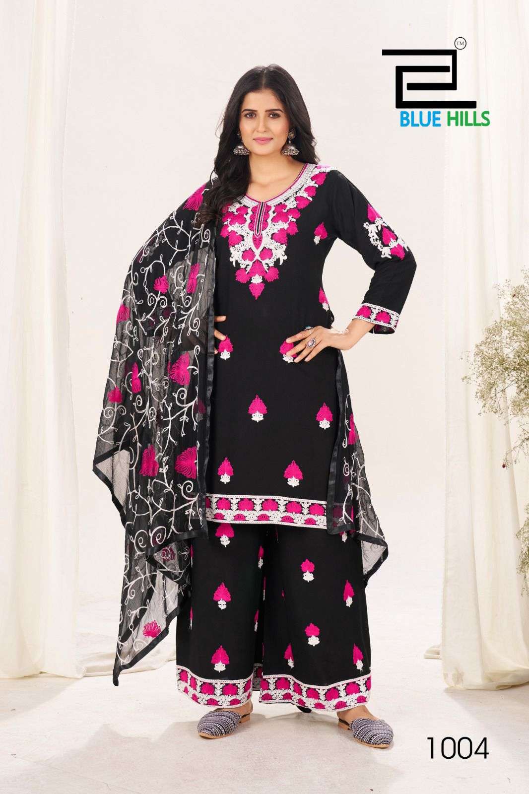 BLUE HILLS PINK LOTUS RAYON FANCY EMBROIDERIES WORK LADIES KURTI COMBO SET 