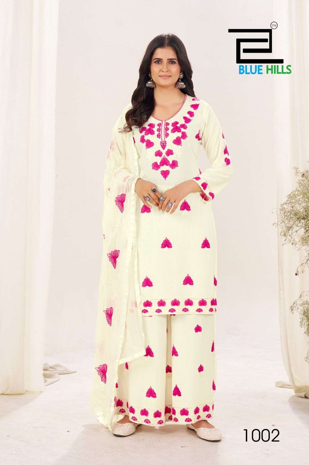 BLUE HILLS PINK LOTUS RAYON FANCY EMBROIDERIES WORK LADIES KURTI COMBO SET 