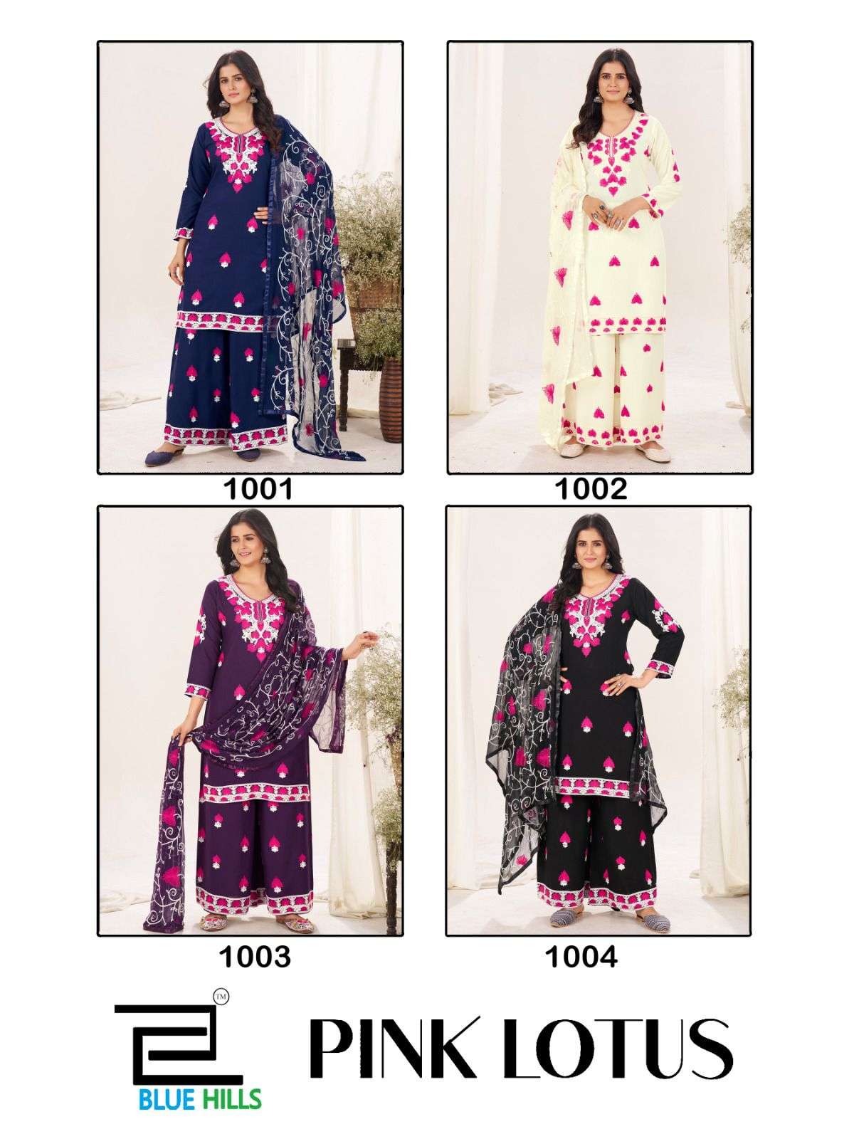 BLUE HILLS PINK LOTUS RAYON FANCY EMBROIDERIES WORK LADIES KURTI COMBO SET 