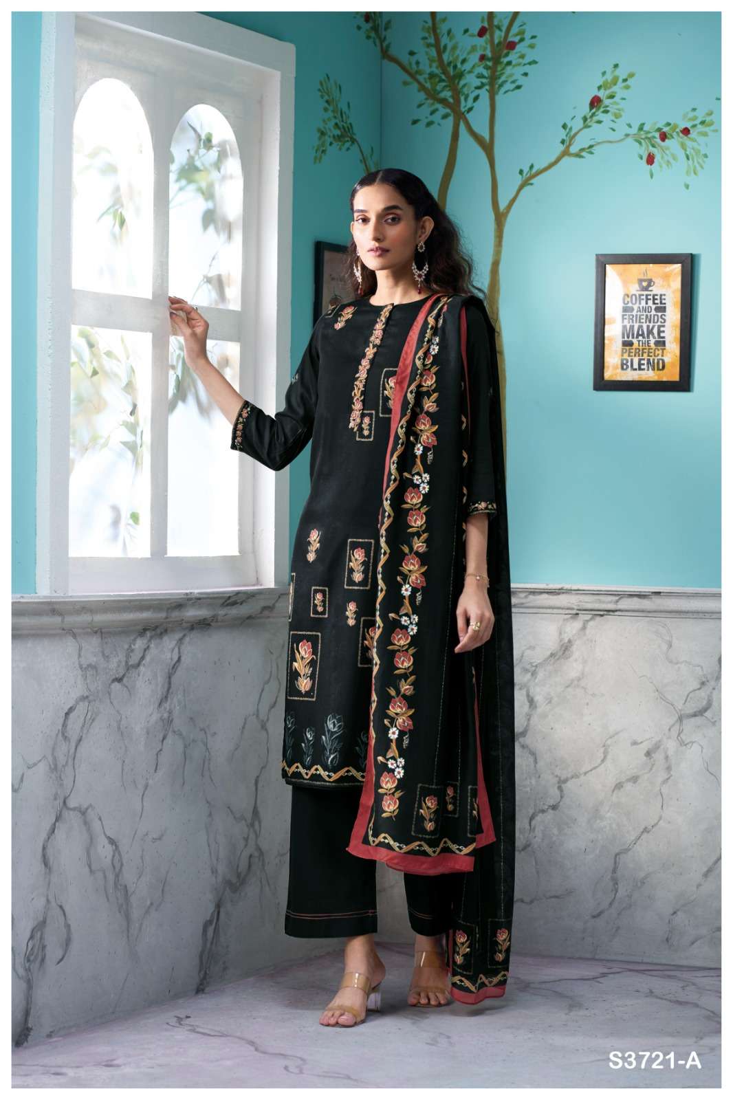 GANGA BREYATHI 3721 SATIN COTTON PRINTED WITH EMBROIDERY WORK SUIT