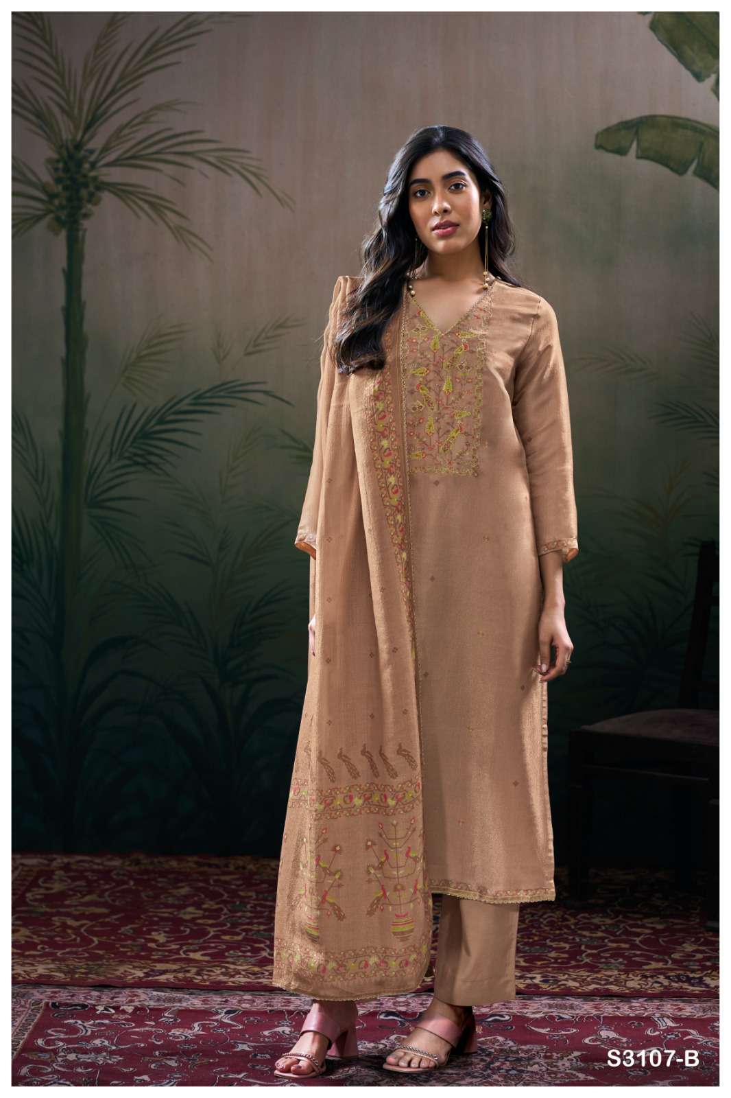 GANGA DHANVIKA 3107 SILK JACQUARD PRINTED WITH EMBROIDERY WORK SUIT