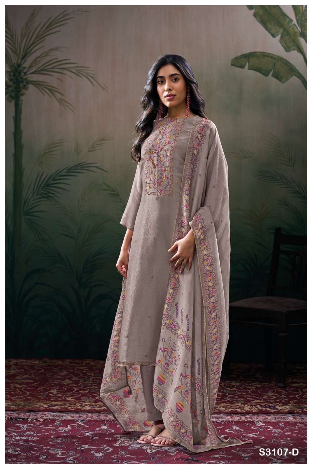 GANGA DHANVIKA 3107 SILK JACQUARD PRINTED WITH EMBROIDERY WORK SUIT