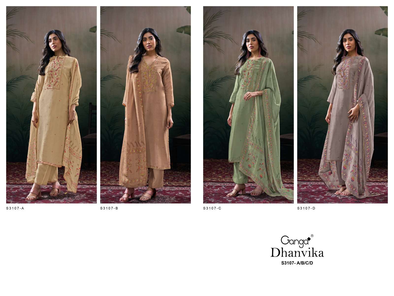 GANGA DHANVIKA 3107 SILK JACQUARD PRINTED WITH EMBROIDERY WORK SUIT