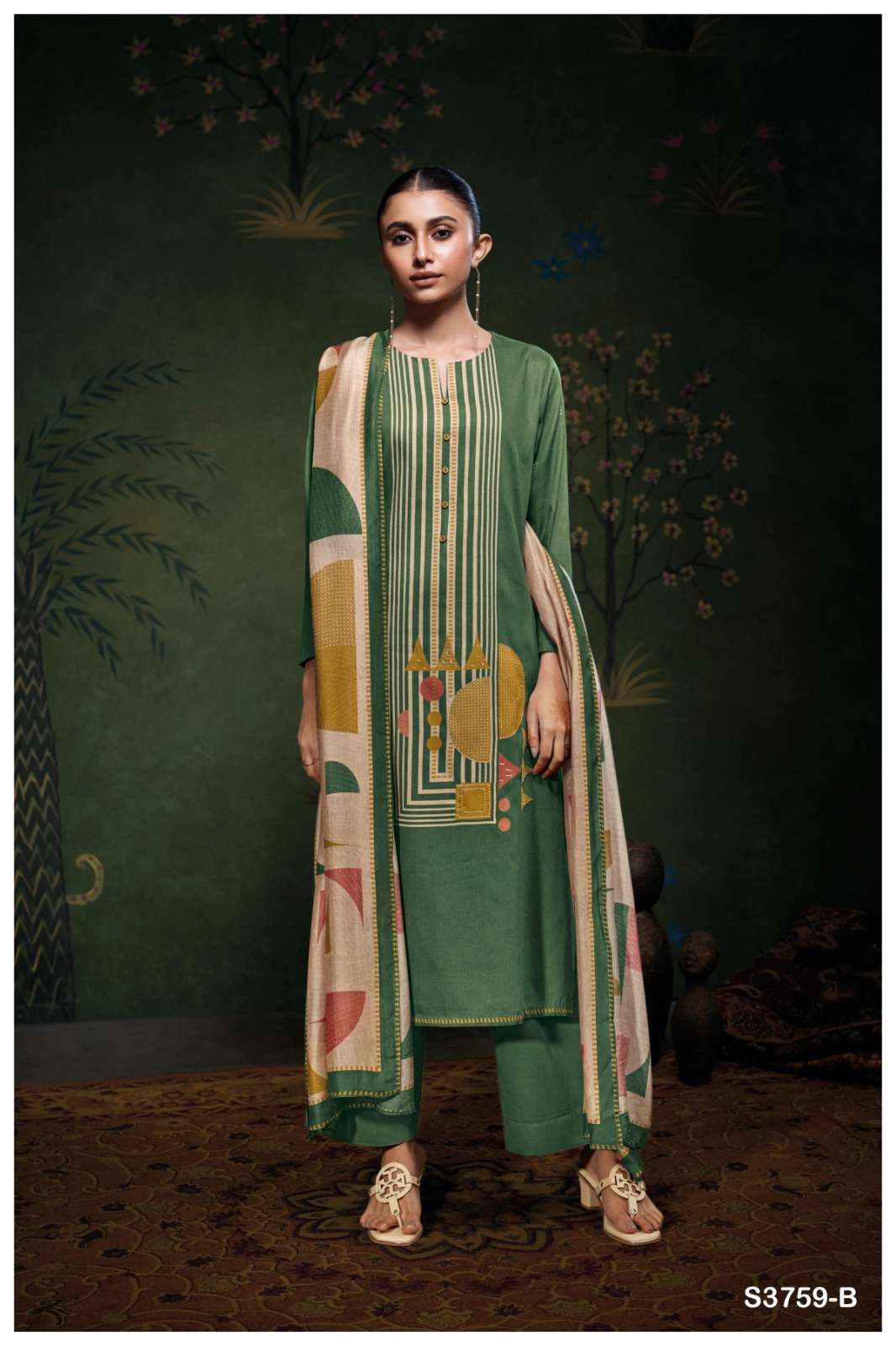 GANGA ESHLEEN 3759 SATIN COTTON PRINTED WITH EMBROIDERY WORK SUIT