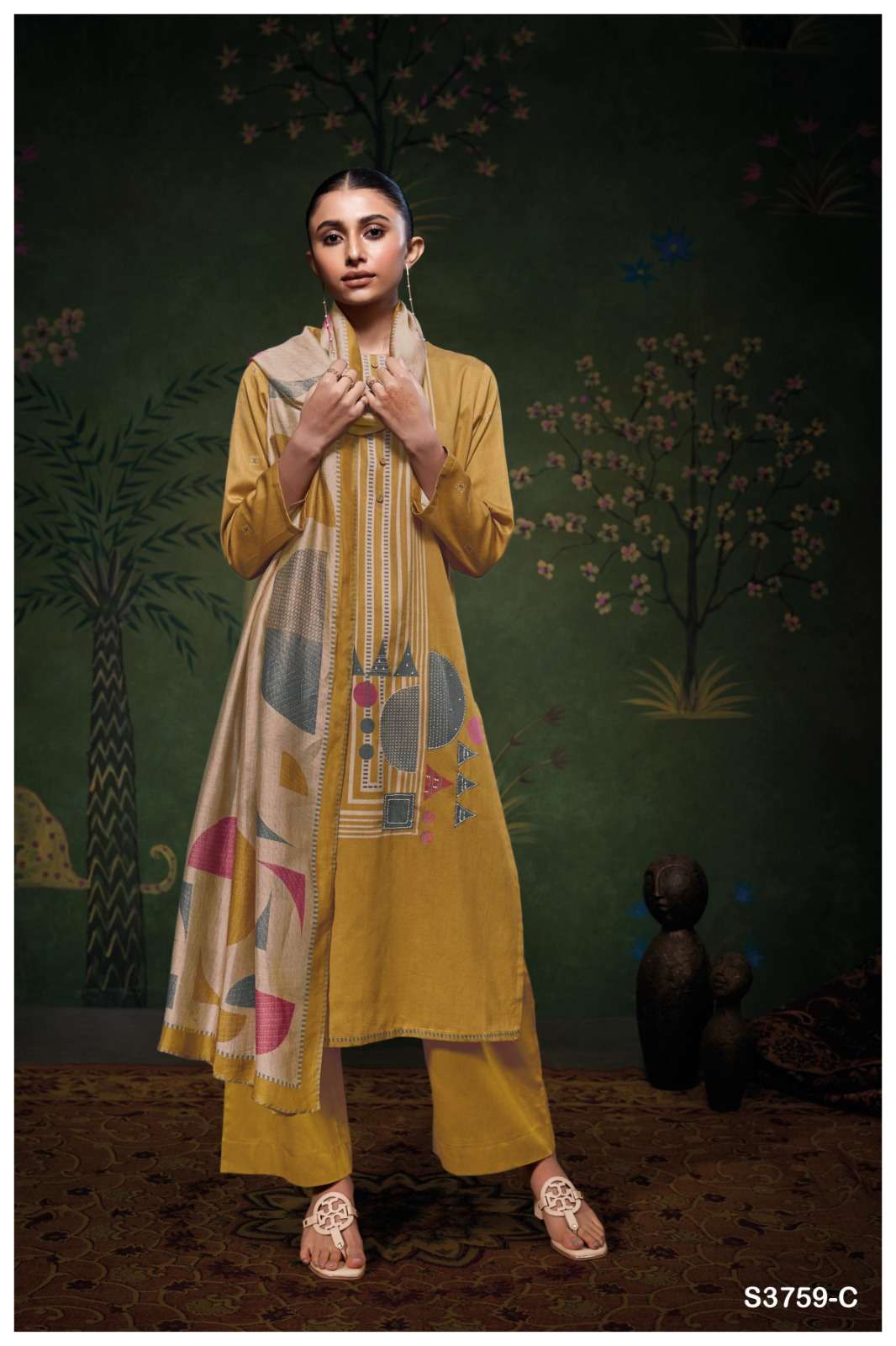 GANGA ESHLEEN 3759 SATIN COTTON PRINTED WITH EMBROIDERY WORK SUIT