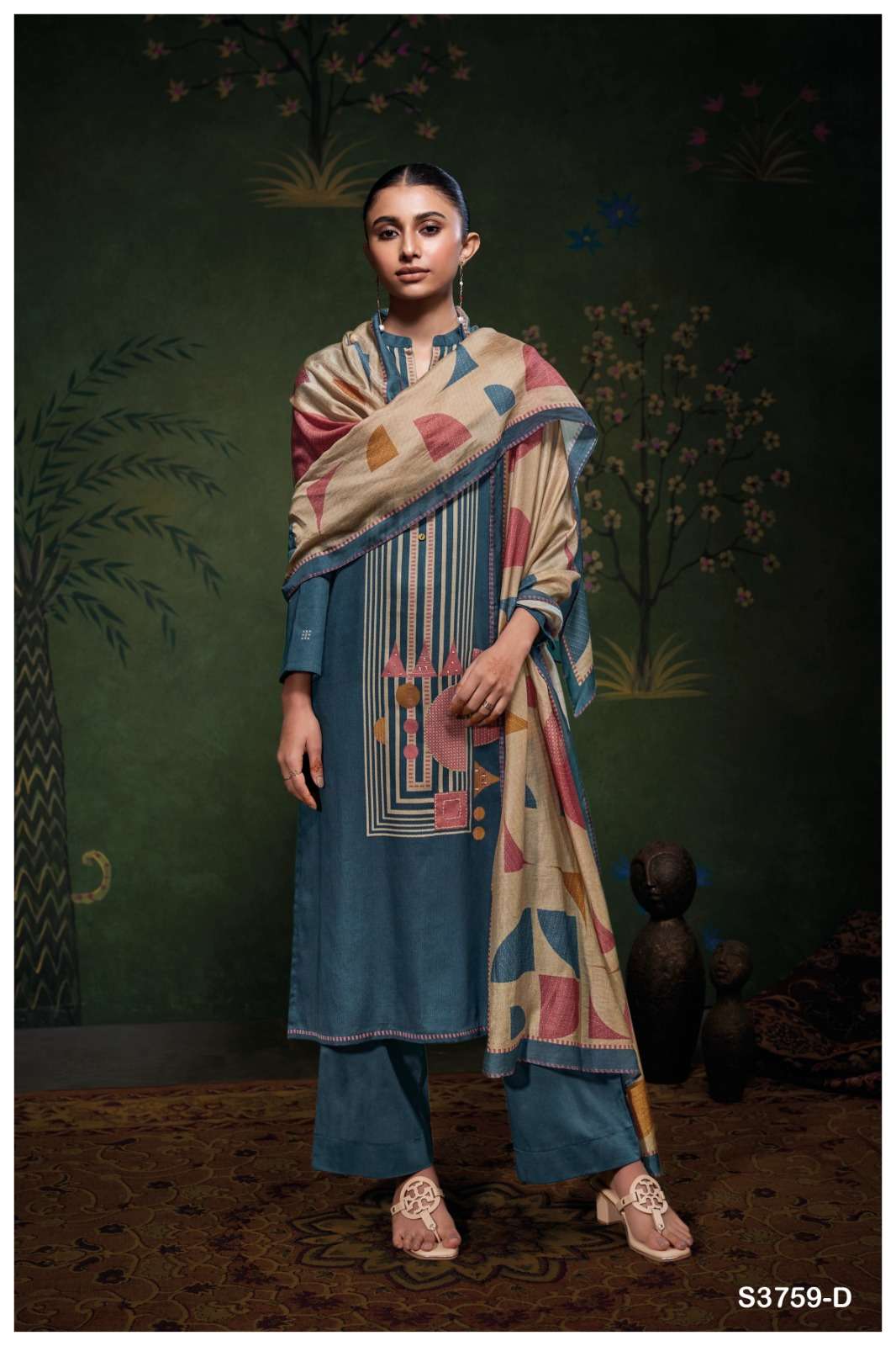 GANGA ESHLEEN 3759 SATIN COTTON PRINTED WITH EMBROIDERY WORK SUIT