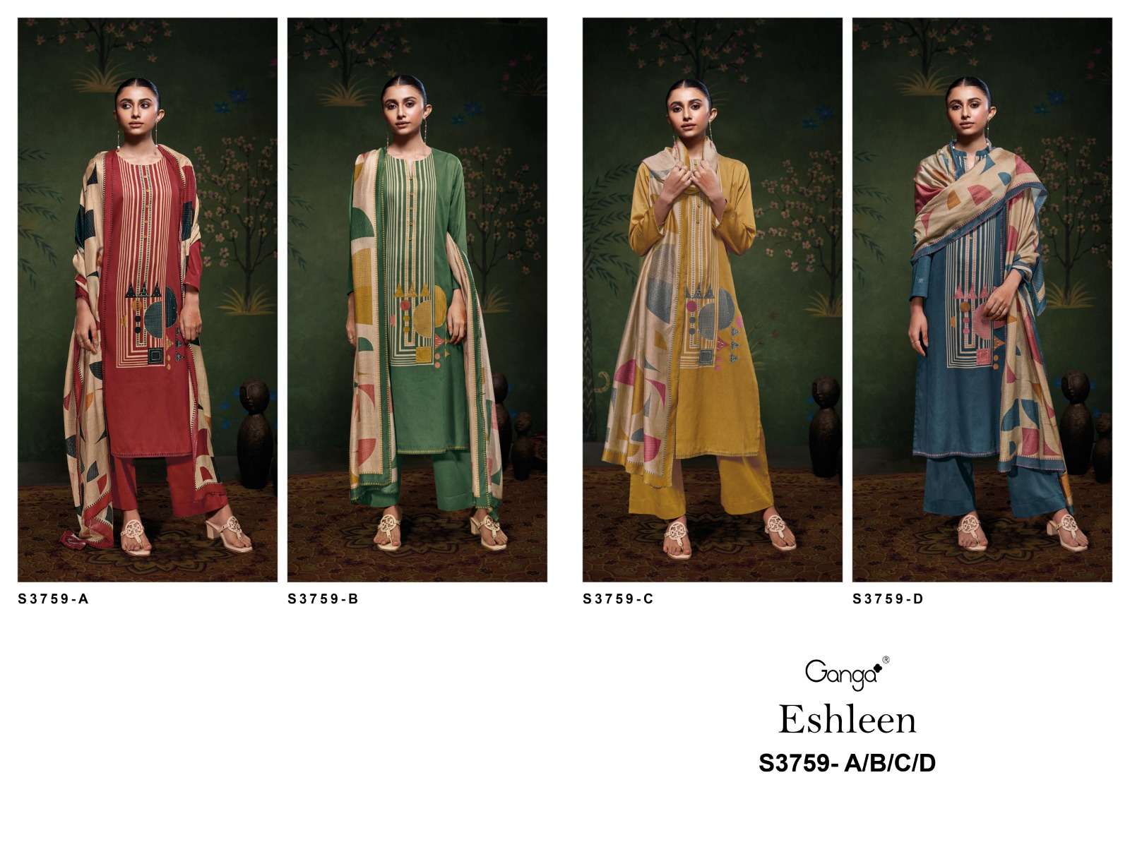 GANGA ESHLEEN 3759 SATIN COTTON PRINTED WITH EMBROIDERY WORK SUIT