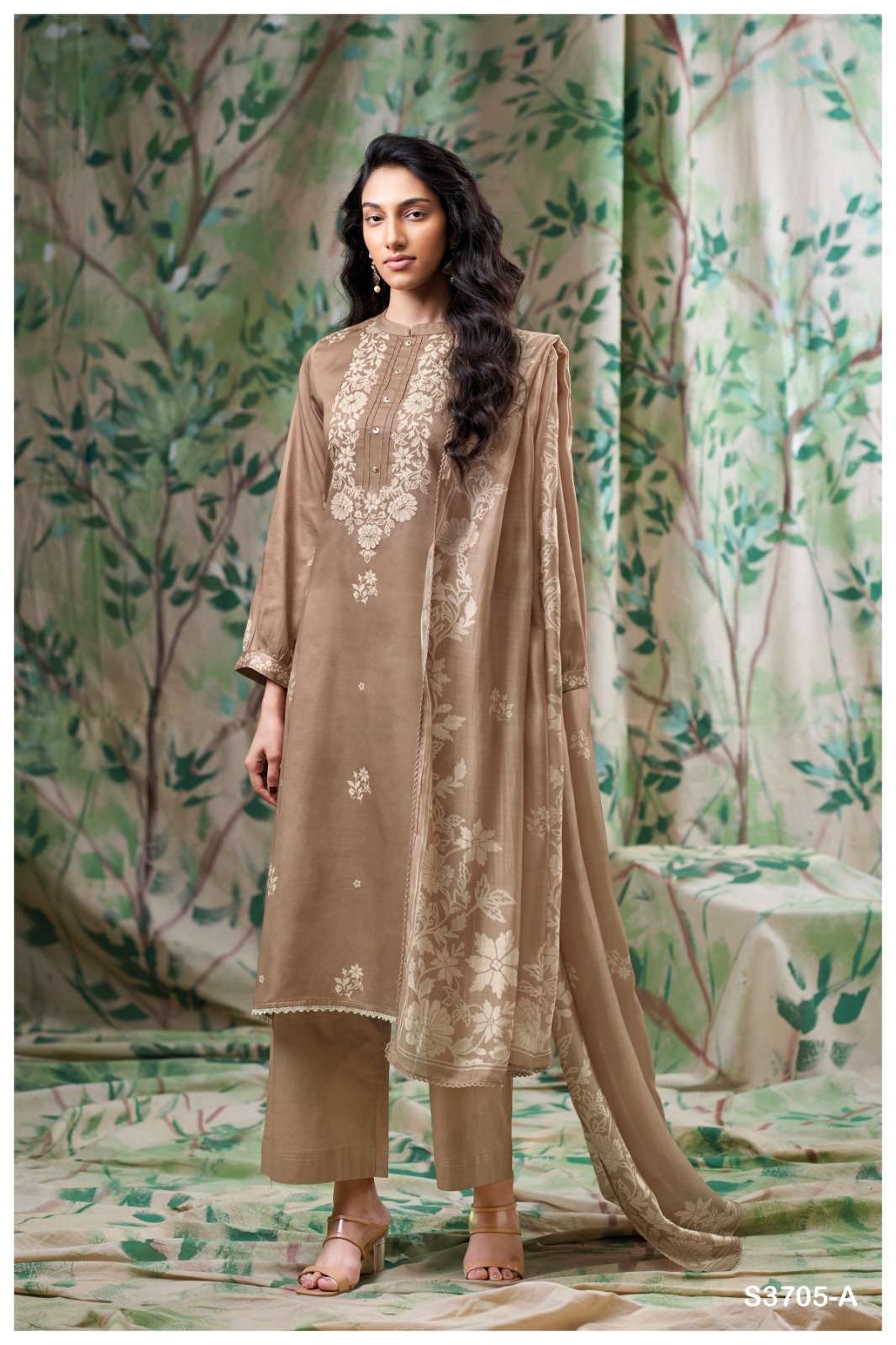 GANGA GISELLE 3705 SATIN COTTON PRINTED WITH EMBROIDERY DESIGNER WORK SUIT