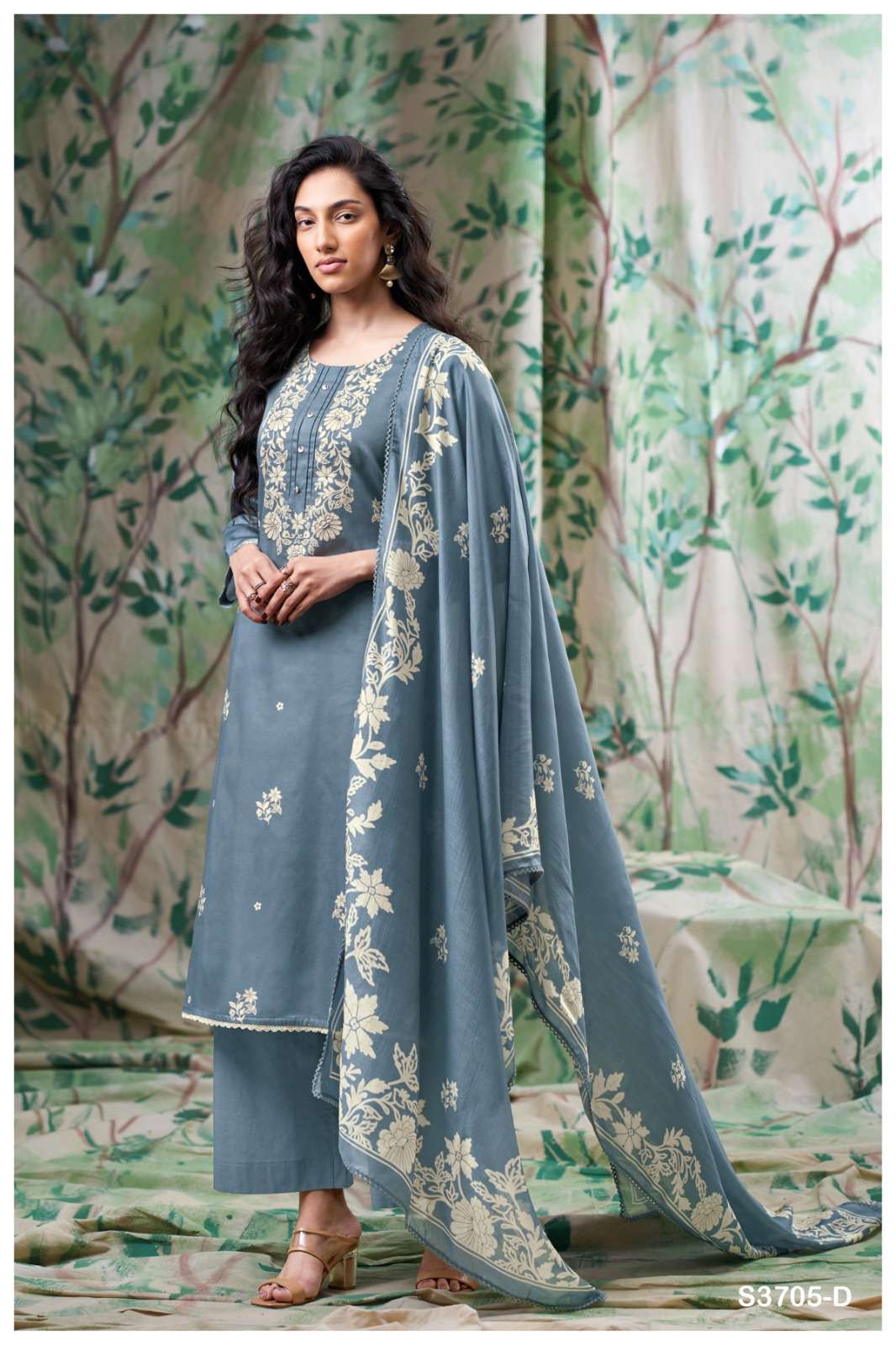 GANGA GISELLE 3705 SATIN COTTON PRINTED WITH EMBROIDERY DESIGNER WORK SUIT