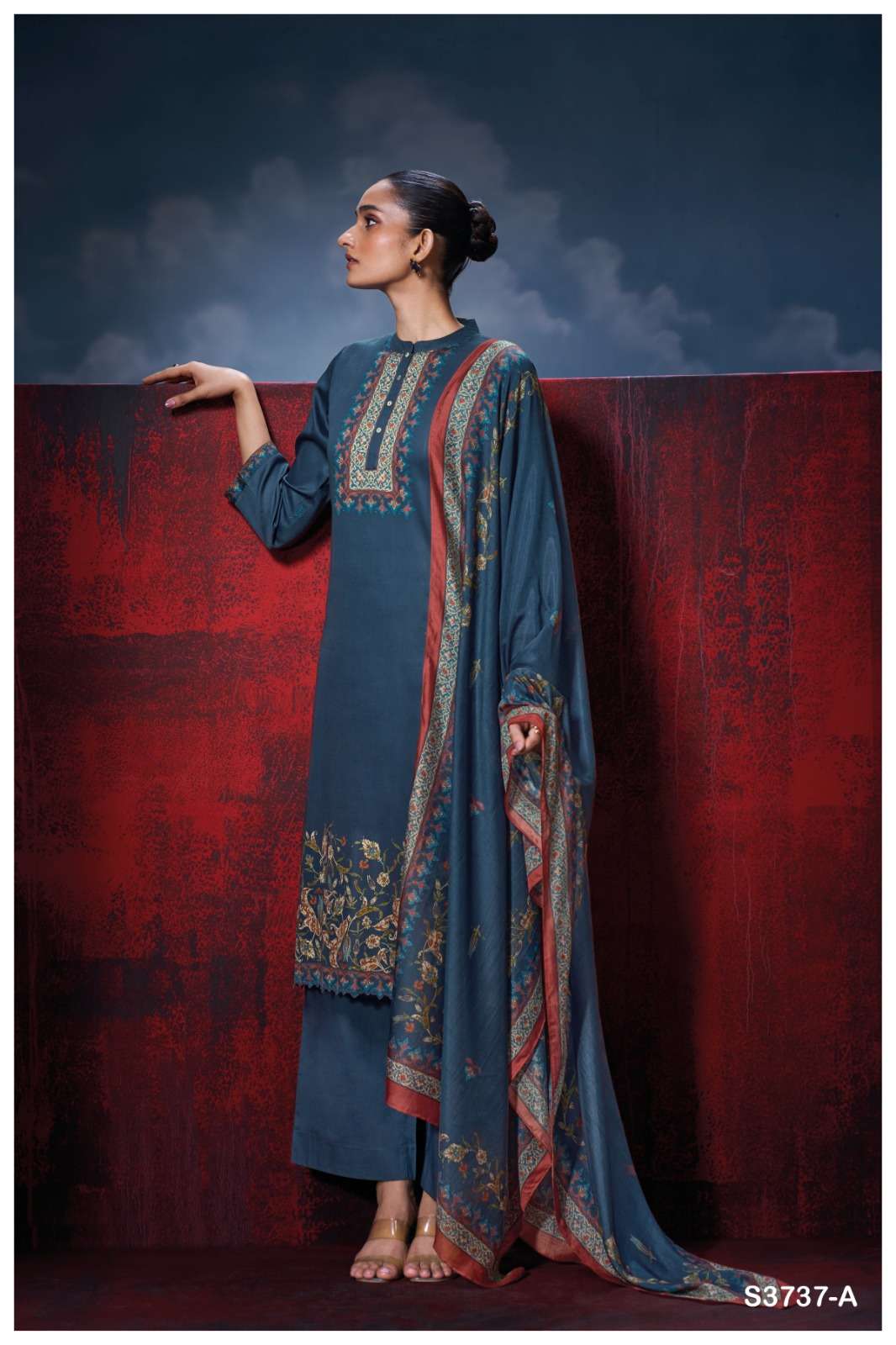 GANGA ZIRELIA 3737 SATIN COTTON PRINTED WITH DESIGNER WORK SUIT