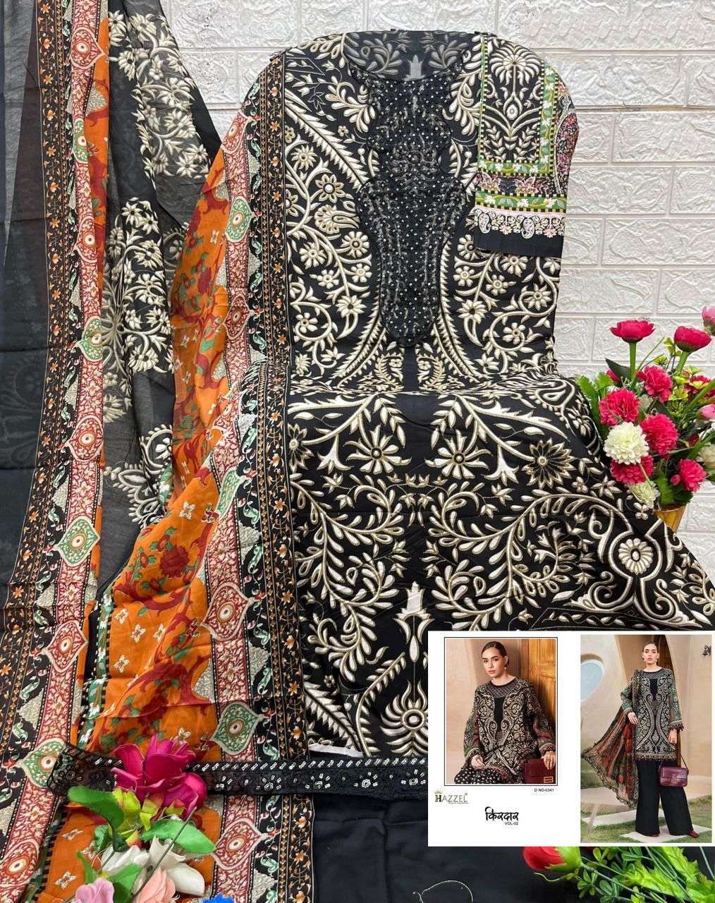 HAZEEL DESIGN NO - 0340-0341 PURE COTTON PRINTED EMBROIDERED PATCH PAKISTANI SALWAR SUIT