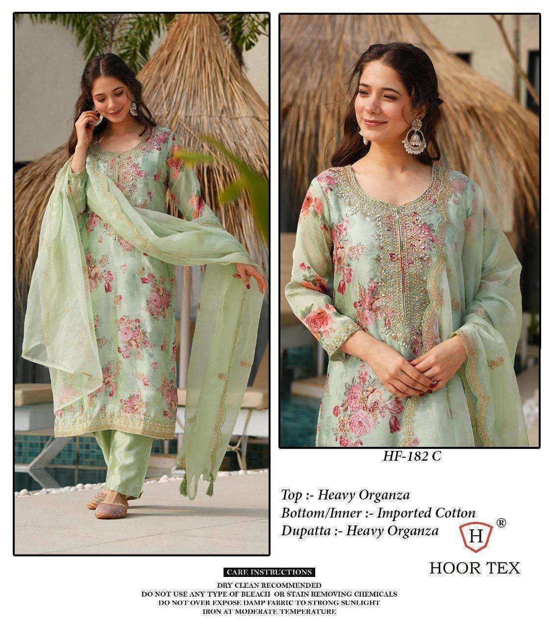 HOOR TEX HF 182 ORGANZA PRINTED WITH EMBROIDERY DESIGNER WORK SUIT