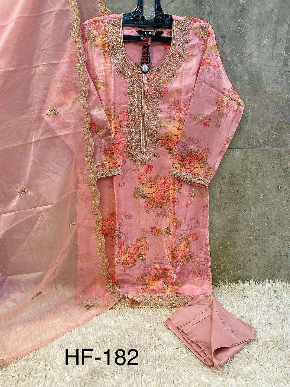 HOOR TEX HF 182 ORGANZA PRINTED WITH EMBROIDERY DESIGNER WORK SUIT