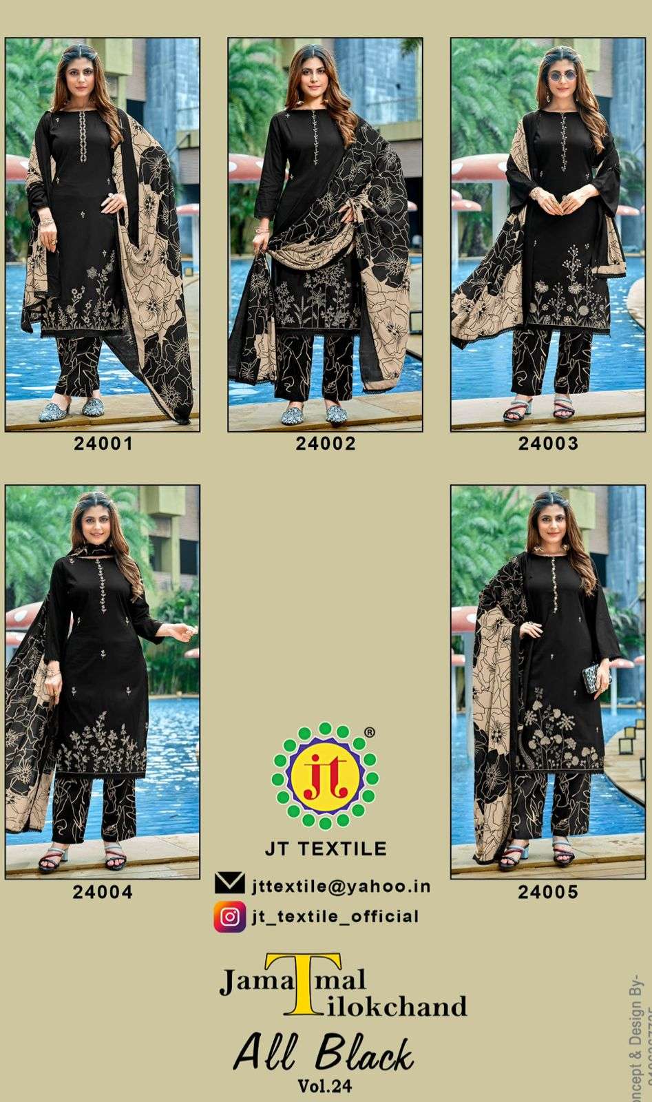 JT ALL BLACK VOL 24 RAYON PREMIUM EMBROIDERY WORKS SUIT   