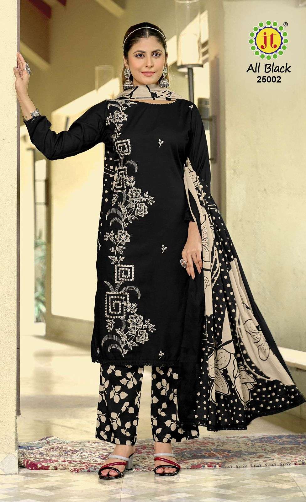 JT ALL BLACK VOL 25 RAYON FANCY PREMIUM WORKS LADIES SALWAR SUIT