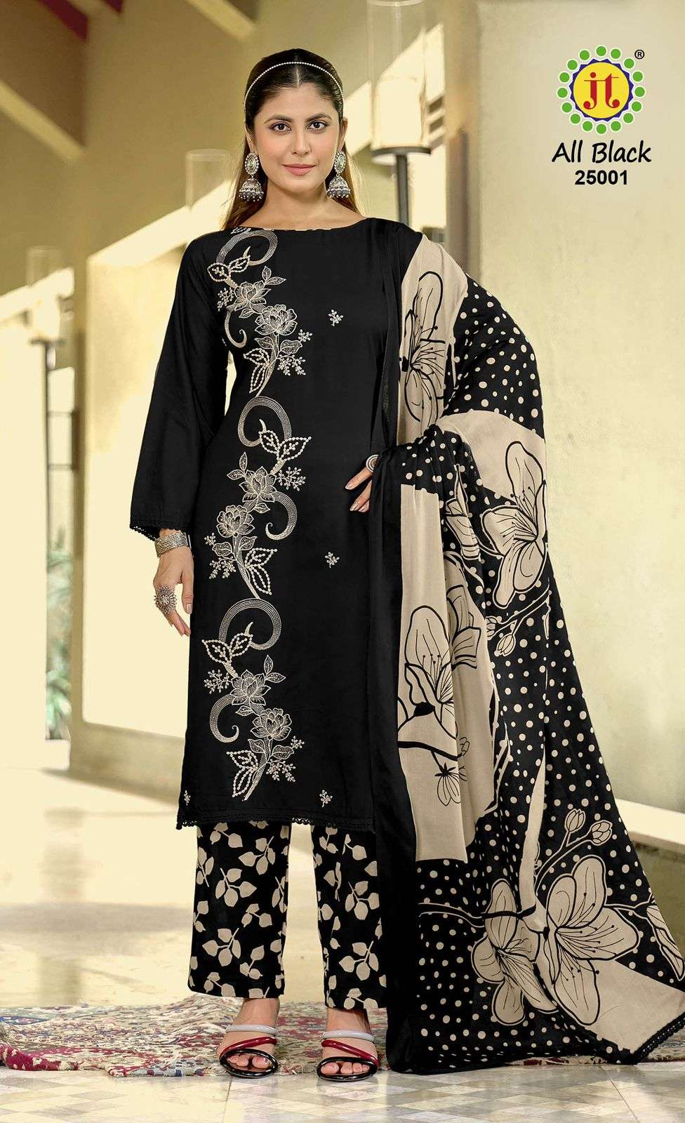 JT ALL BLACK VOL 25 RAYON FANCY PREMIUM WORKS LADIES SALWAR SUIT