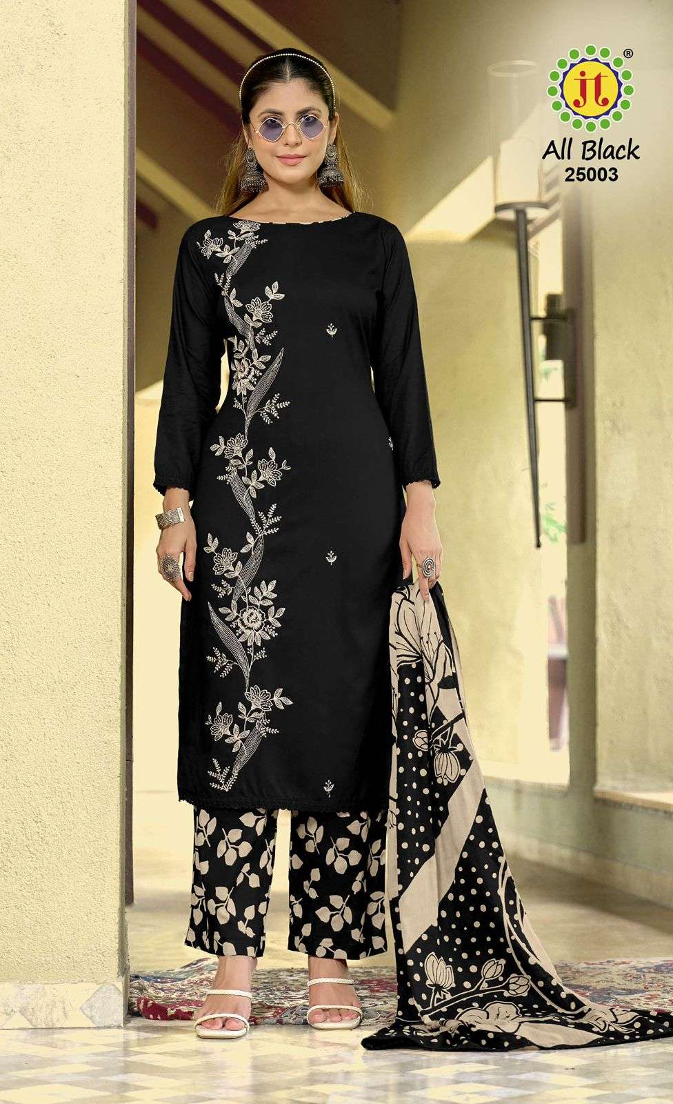 JT ALL BLACK VOL 25 RAYON FANCY PREMIUM WORKS LADIES SALWAR SUIT