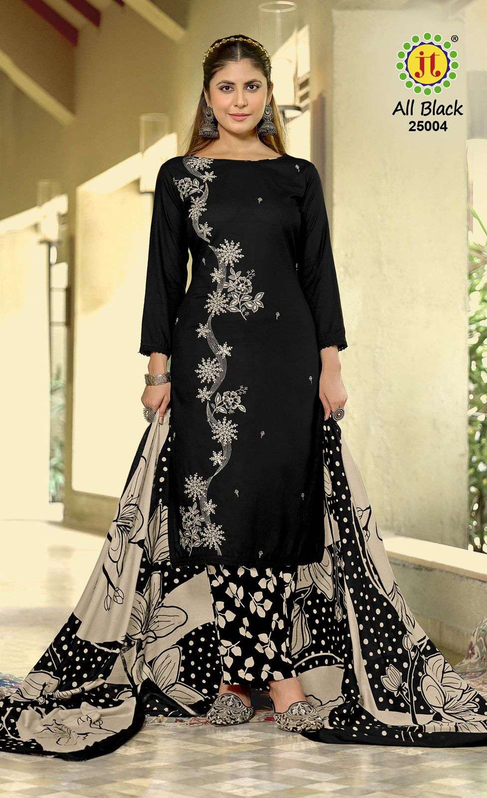 JT ALL BLACK VOL 25 RAYON FANCY PREMIUM WORKS LADIES SALWAR SUIT
