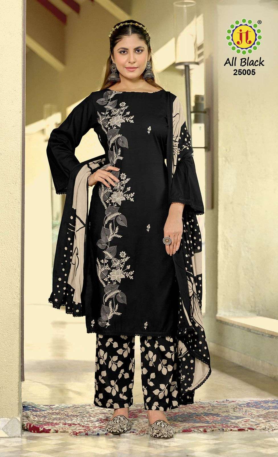 JT ALL BLACK VOL 25 RAYON FANCY PREMIUM WORKS LADIES SALWAR SUIT
