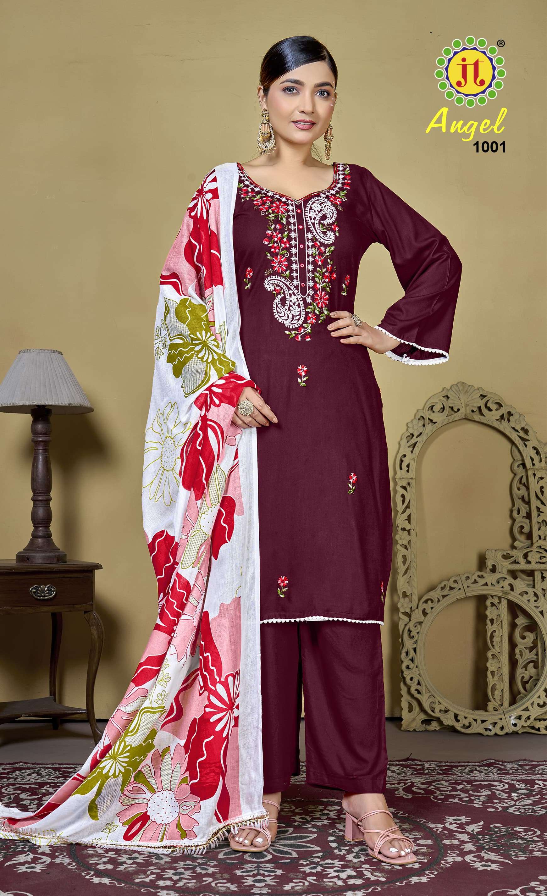 JT ANGEL RAYON FANCY SEQUENCE EMBROIDERY WORK SUIT