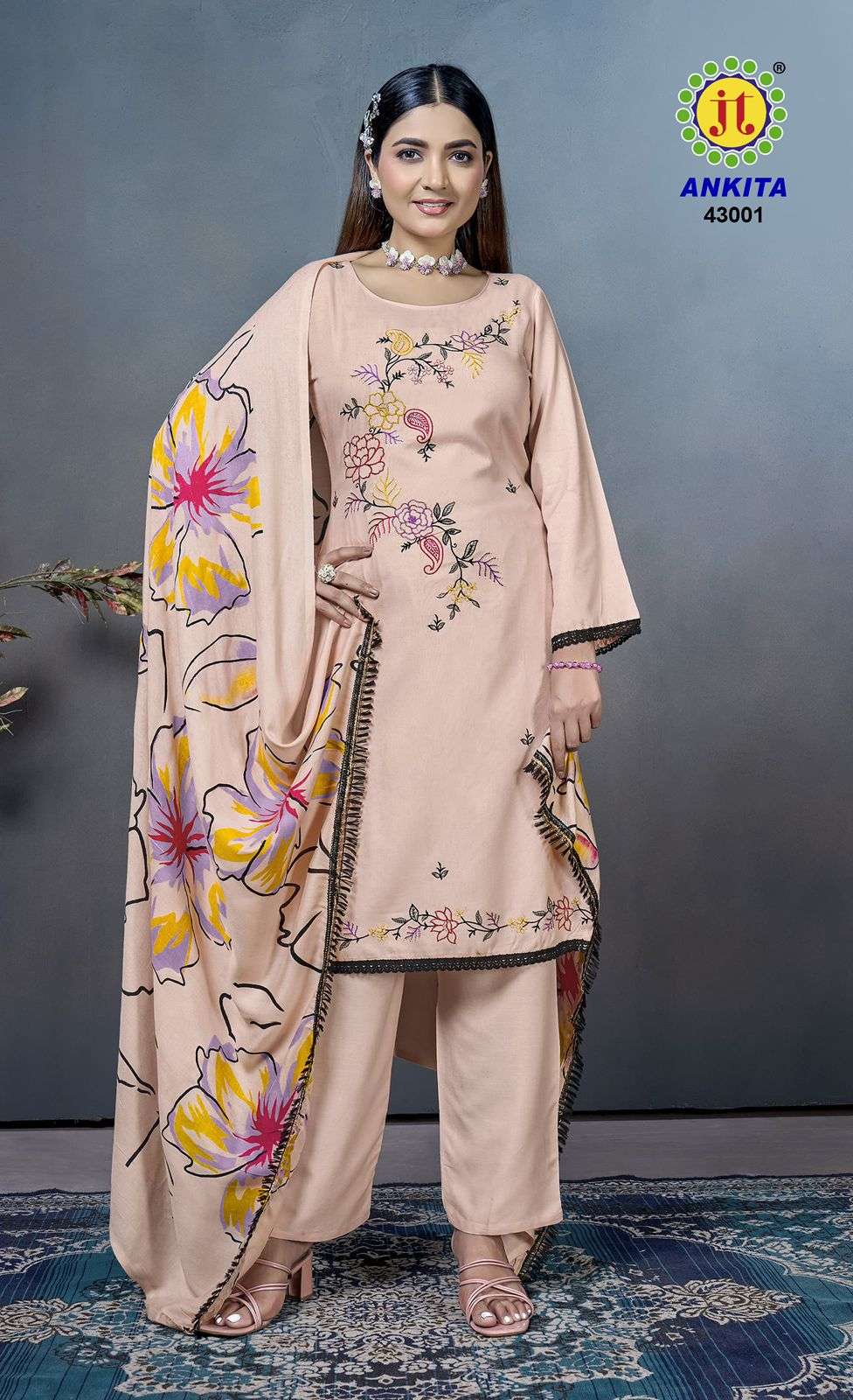 JT ANKITA VOL 43 RAYON FANCY EMBROIDERY WORKS SUIT