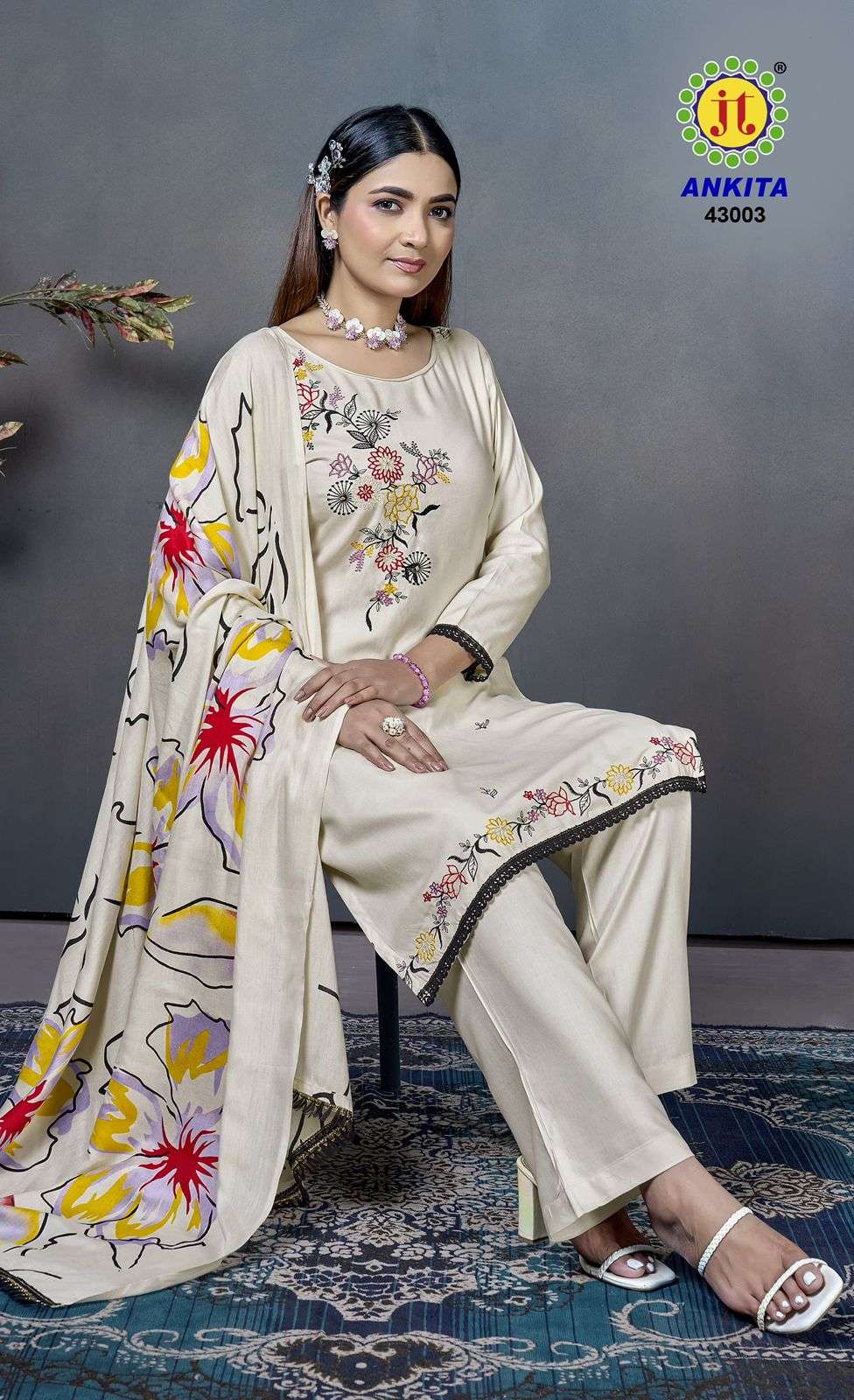 JT ANKITA VOL 43 RAYON FANCY EMBROIDERY WORKS SUIT