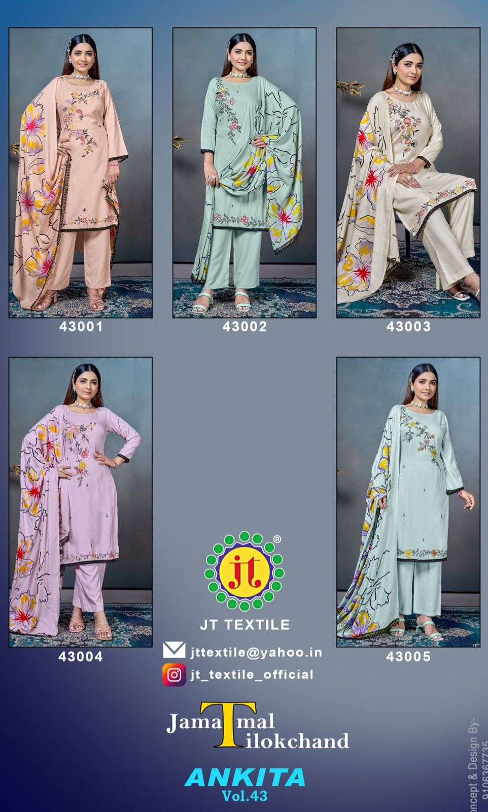 JT ANKITA VOL 43 RAYON FANCY EMBROIDERY WORKS SUIT