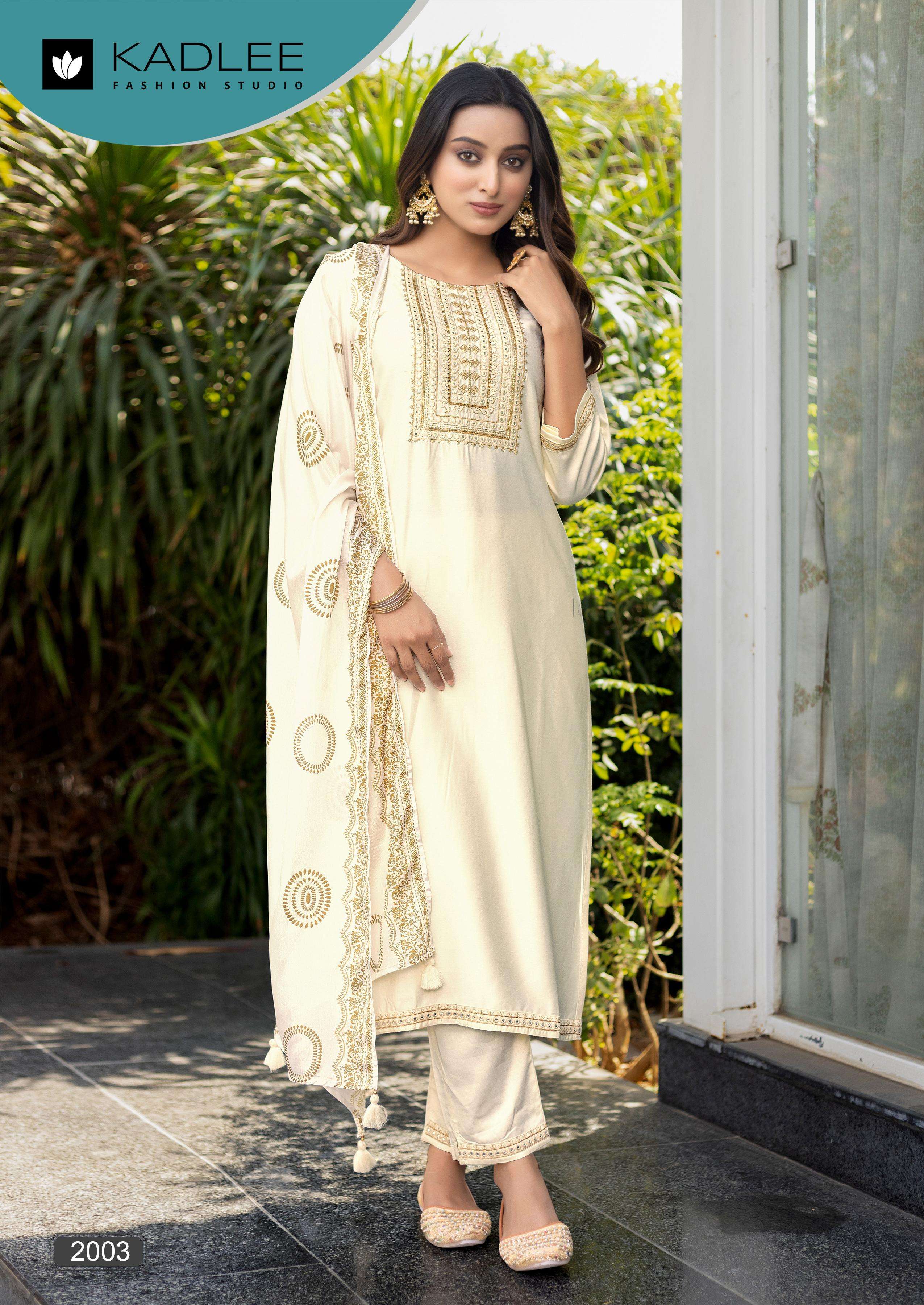 KADLEE FASHION FITOOR SILK FANCY EMBROIDERIES WORK KURTI COMBO SET 