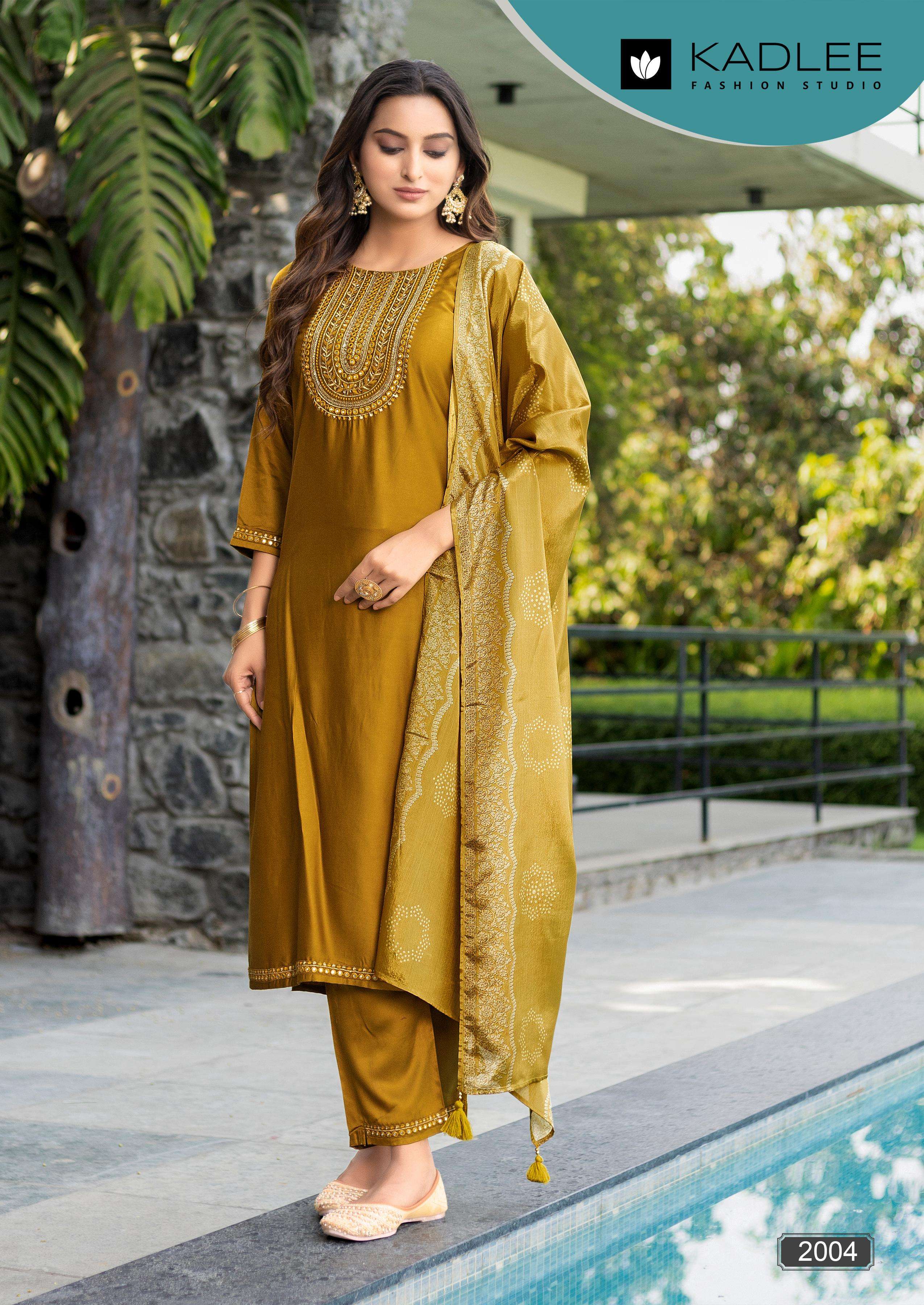 KADLEE FASHION FITOOR SILK FANCY EMBROIDERIES WORK KURTI COMBO SET 
