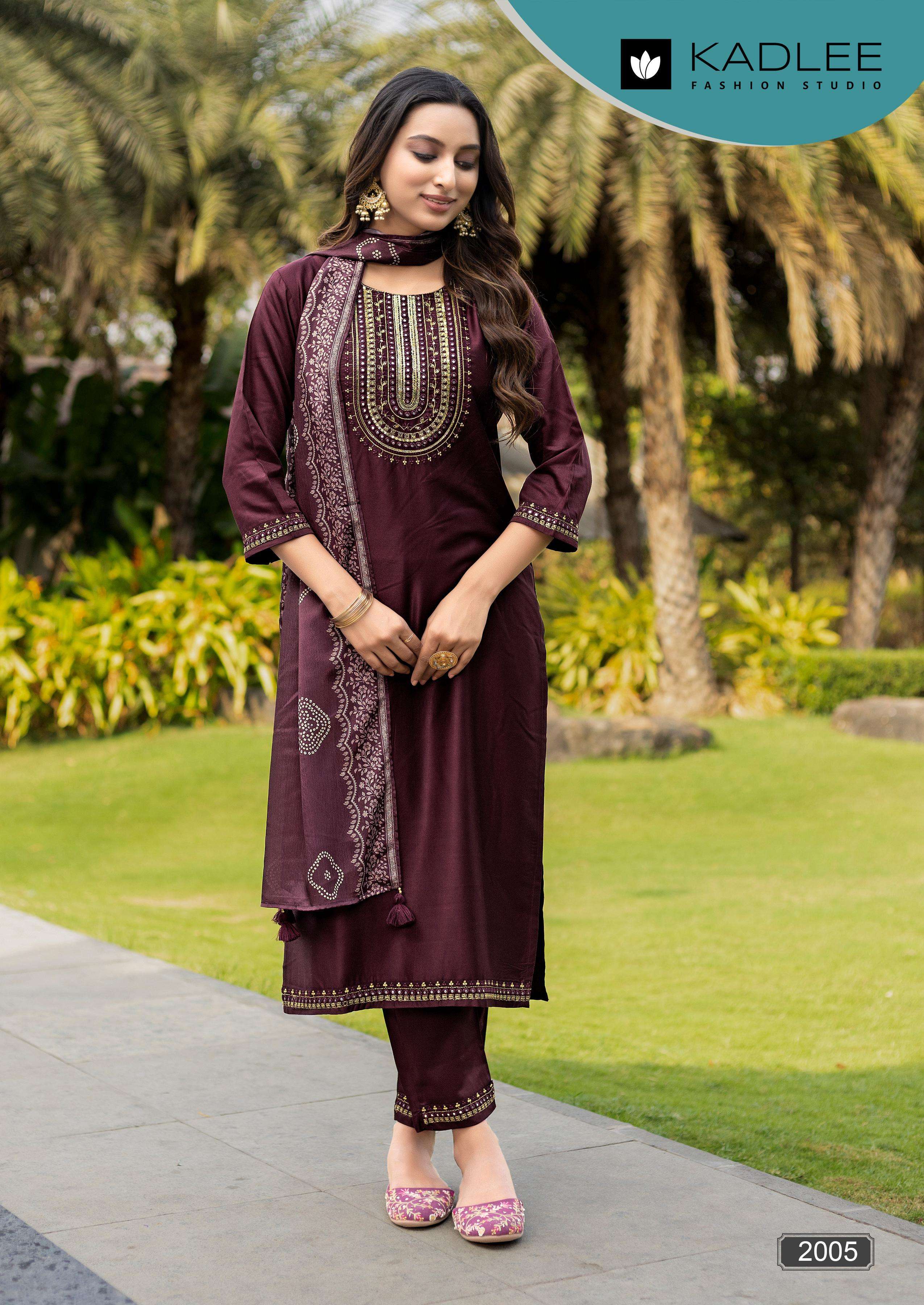 KADLEE FASHION FITOOR SILK FANCY EMBROIDERIES WORK KURTI COMBO SET 