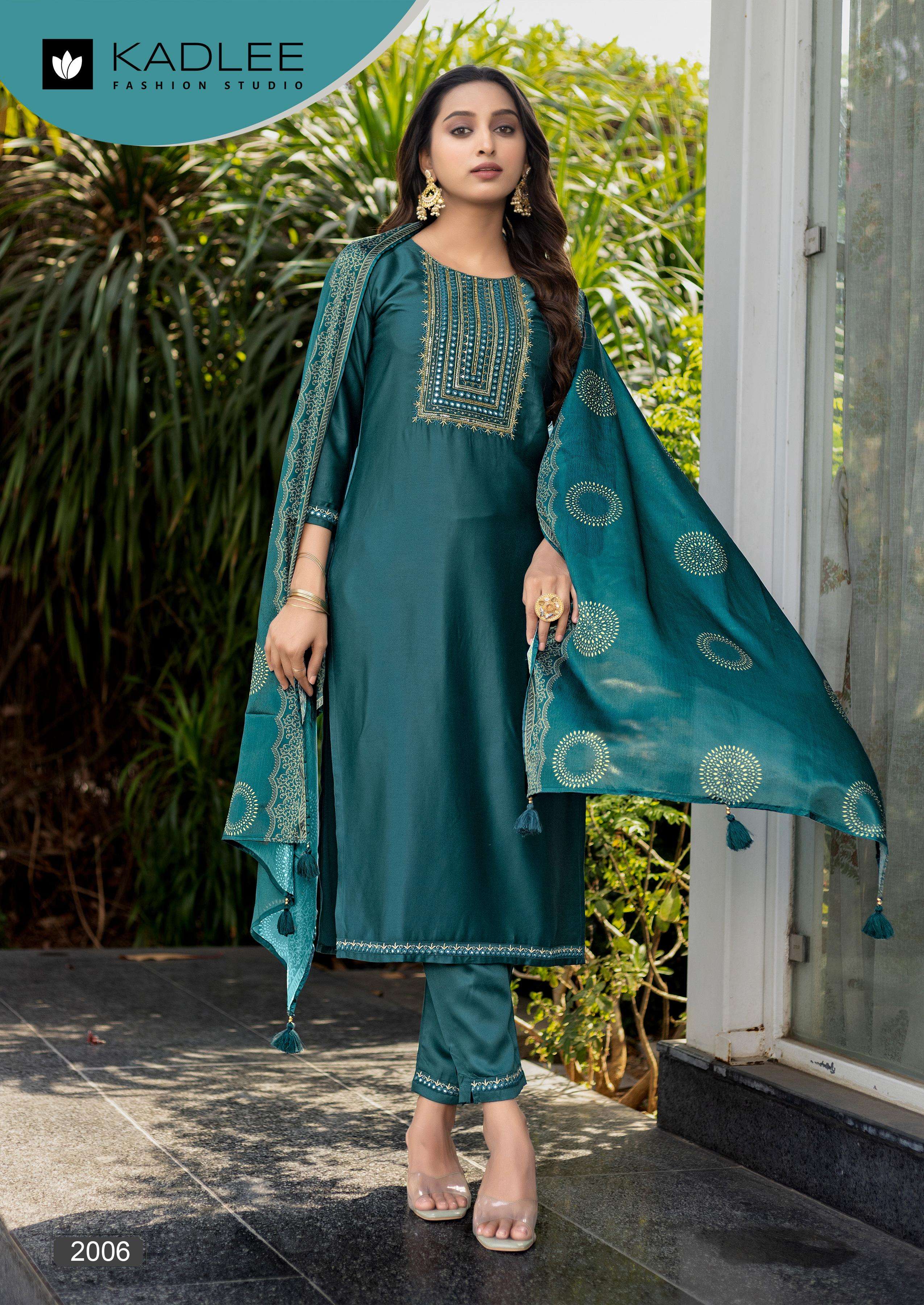 KADLEE FASHION FITOOR SILK FANCY EMBROIDERIES WORK KURTI COMBO SET 