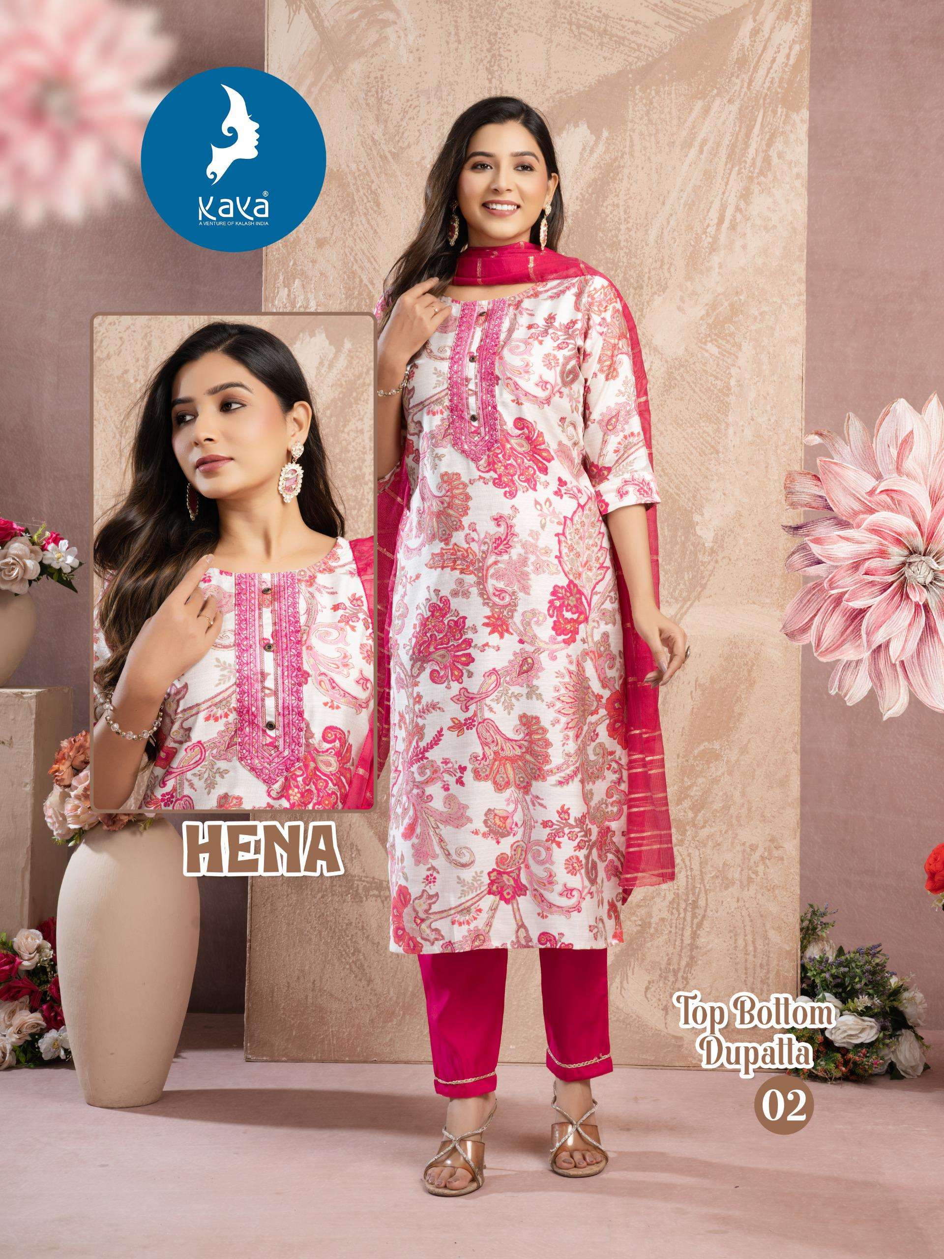 KAYA HENA STRAIGHT CUT STYLE LADIES KURTI COMBO SET 