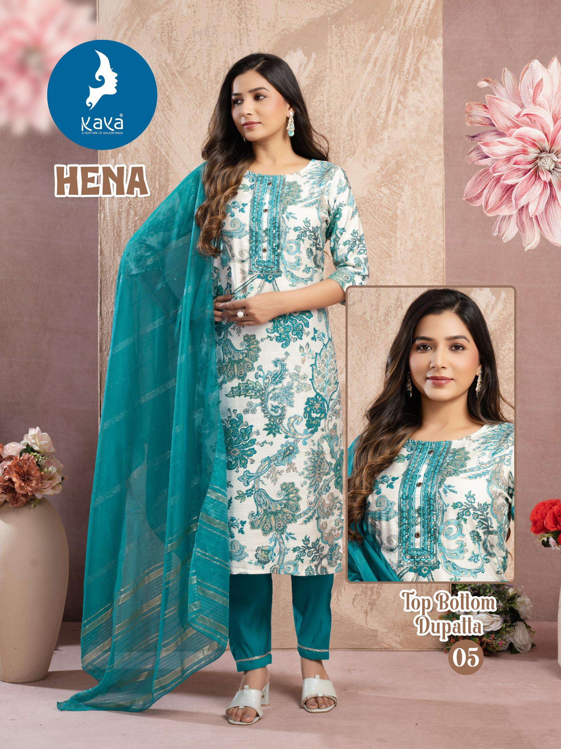 KAYA HENA STRAIGHT CUT STYLE LADIES KURTI COMBO SET 