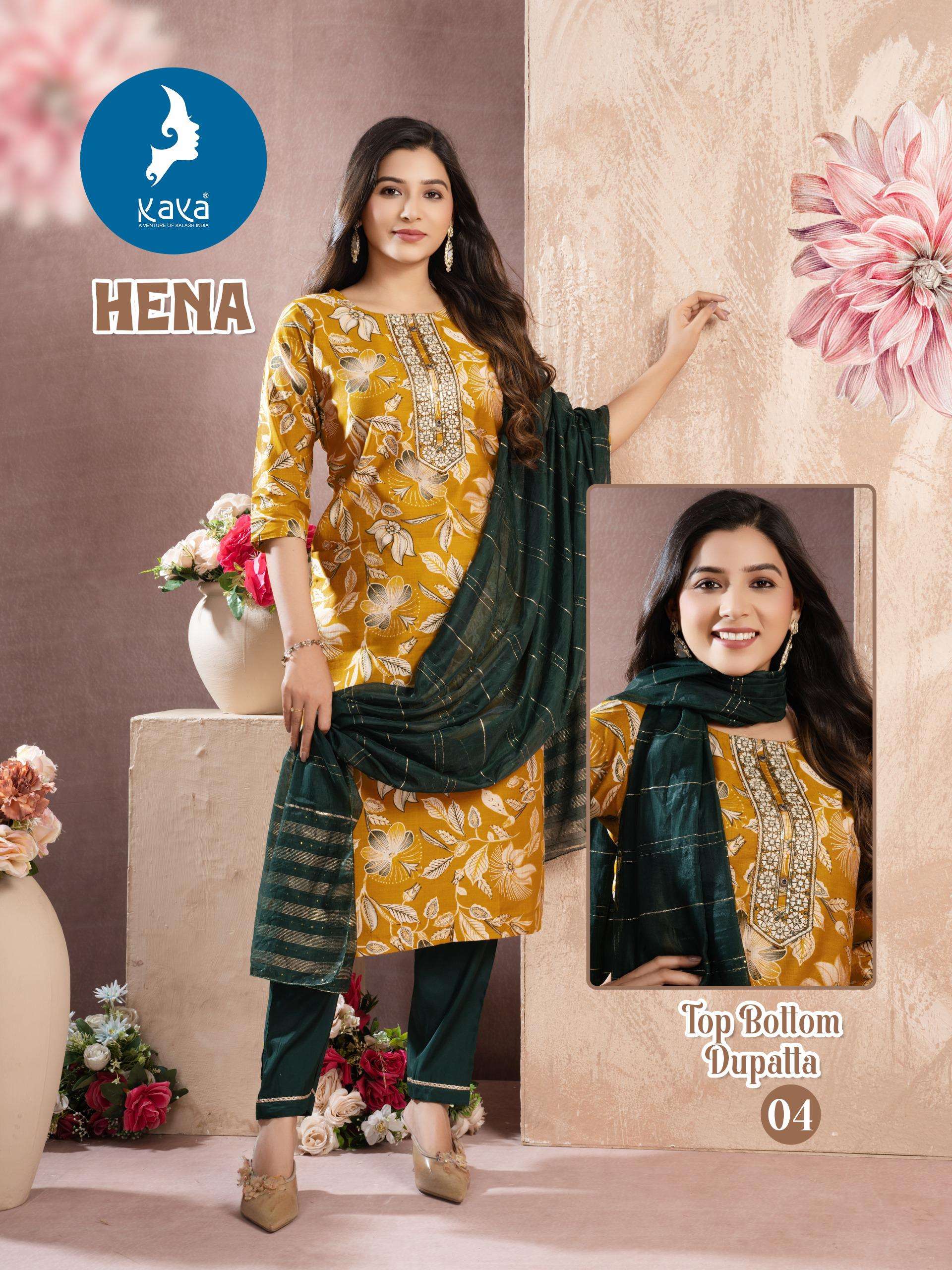 KAYA HENA STRAIGHT CUT STYLE LADIES KURTI COMBO SET 