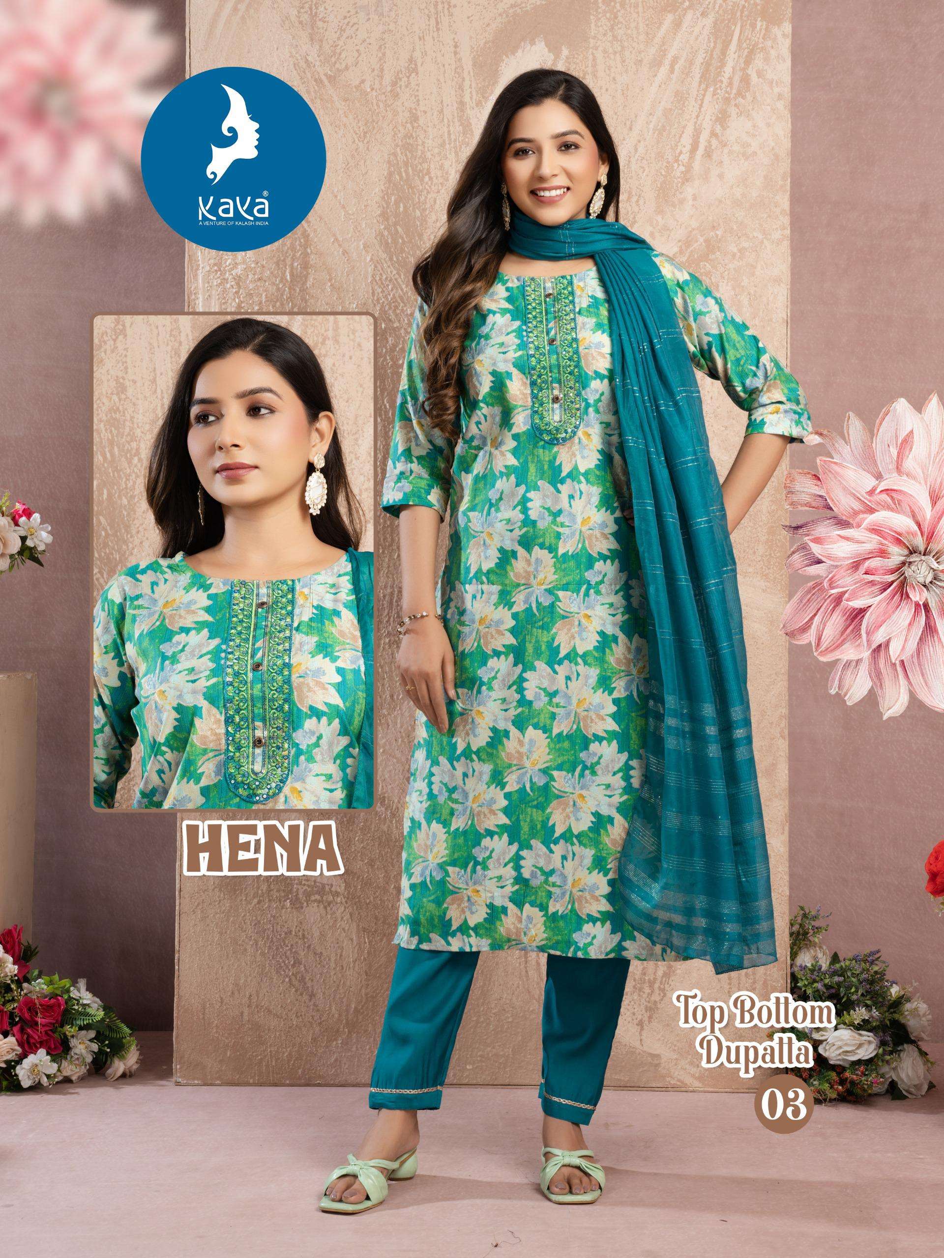 KAYA HENA STRAIGHT CUT STYLE LADIES KURTI COMBO SET 