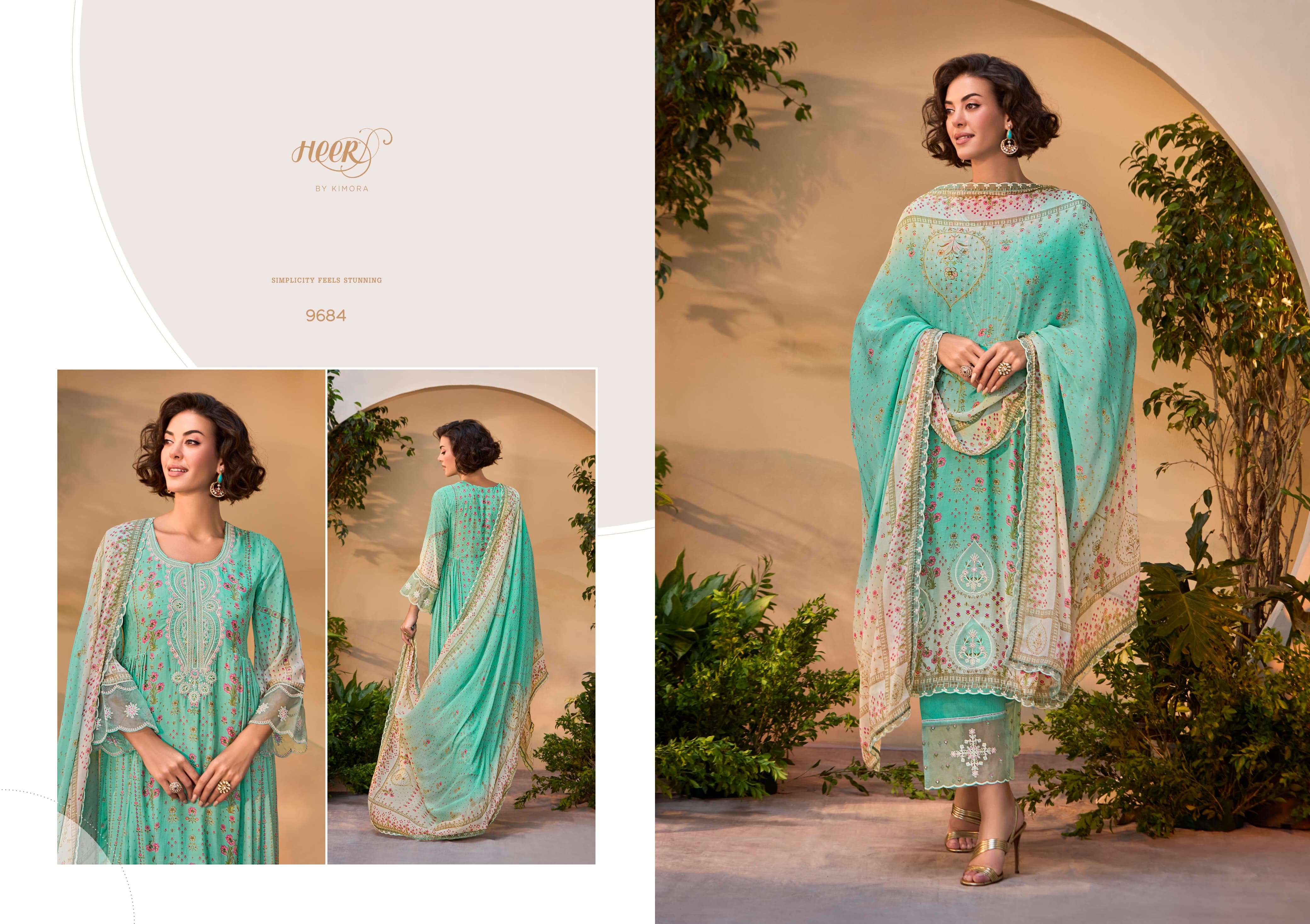 KIMORA HEER TITLIYAIN VOL 212 MUSLIN DIGITAL PRINT WITH FANCY EMBROIDERY DESIGNER SUIT