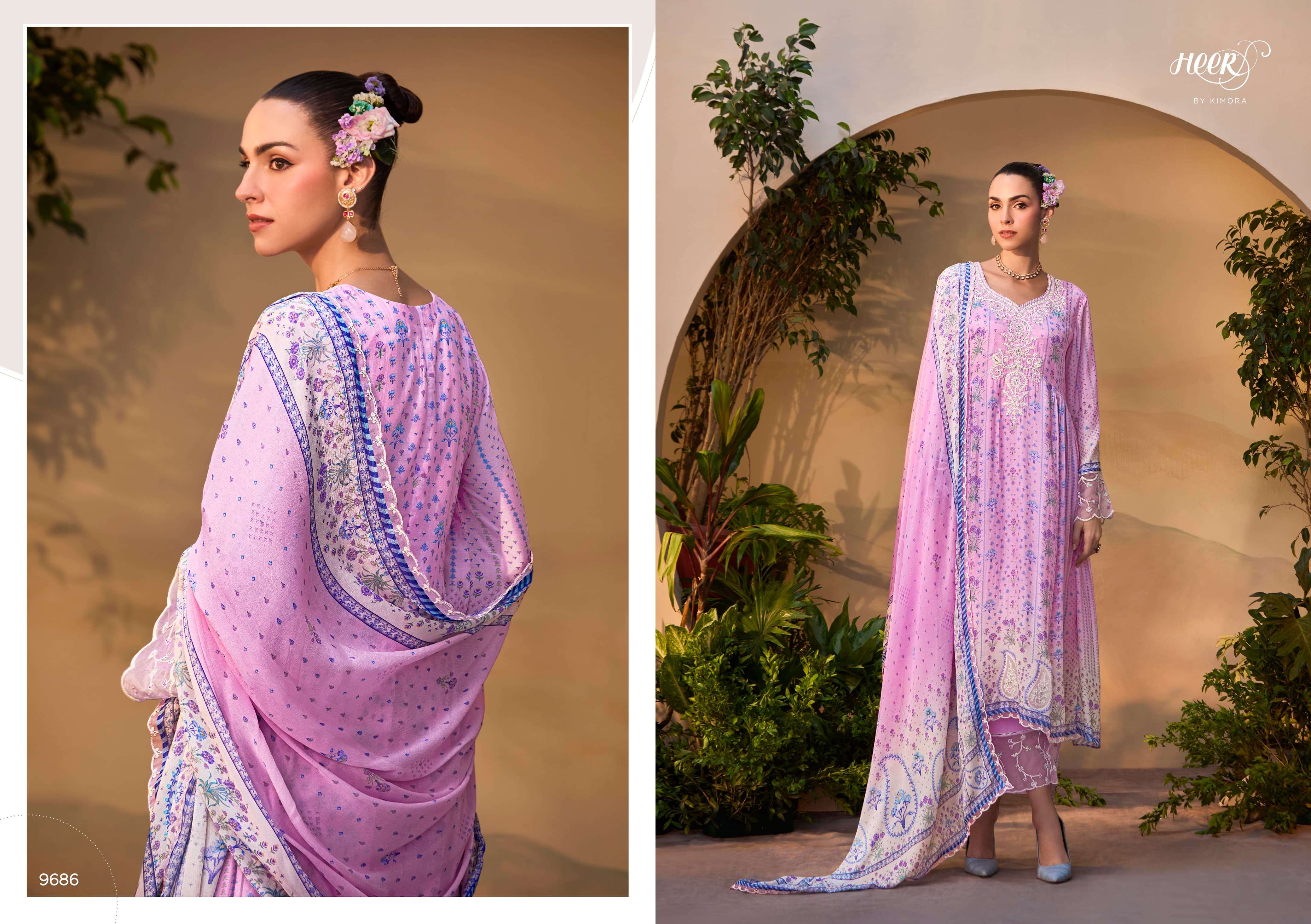 KIMORA HEER TITLIYAIN VOL 212 MUSLIN DIGITAL PRINT WITH FANCY EMBROIDERY DESIGNER SUIT