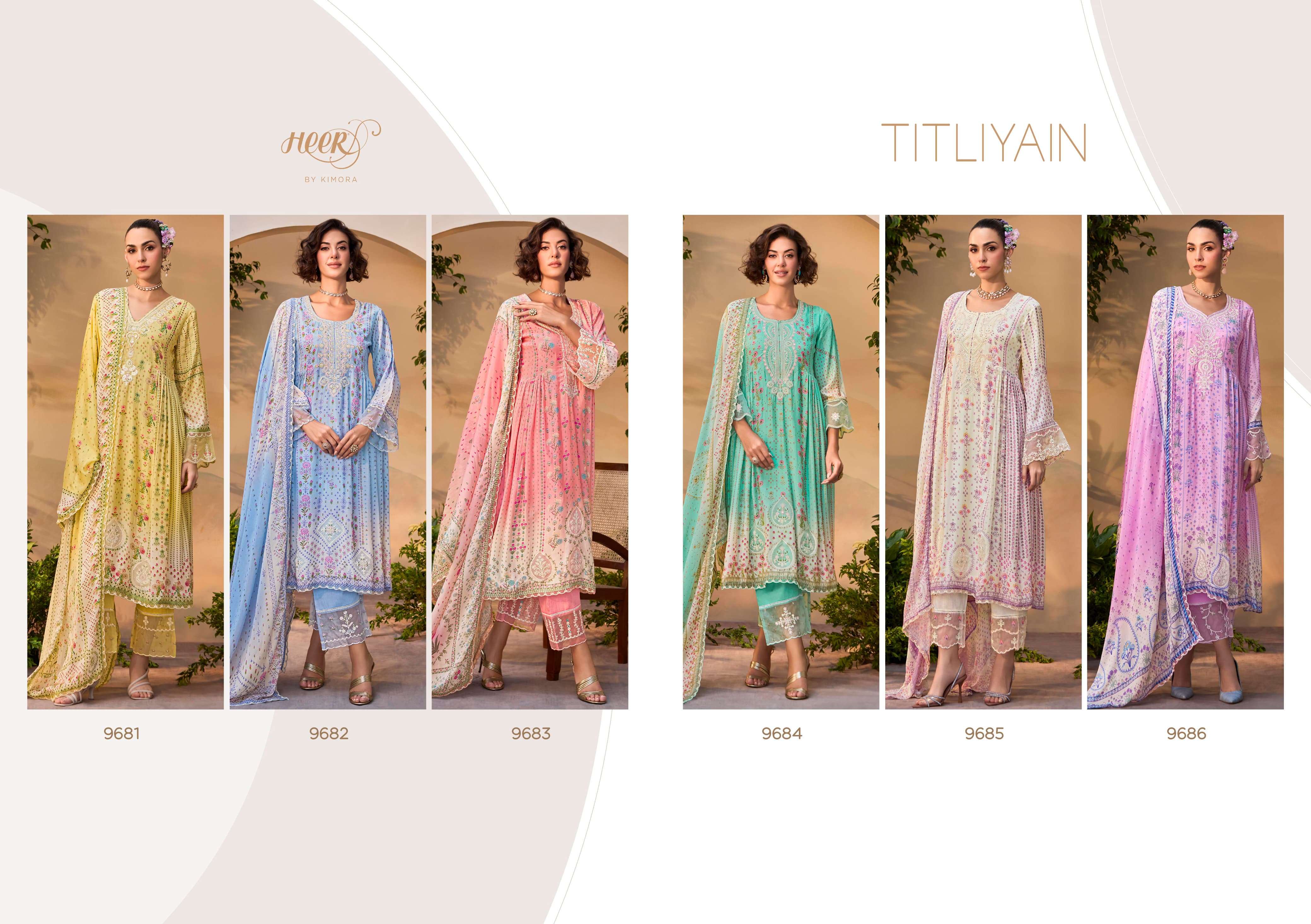 KIMORA HEER TITLIYAIN VOL 212 MUSLIN DIGITAL PRINT WITH FANCY EMBROIDERY DESIGNER SUIT