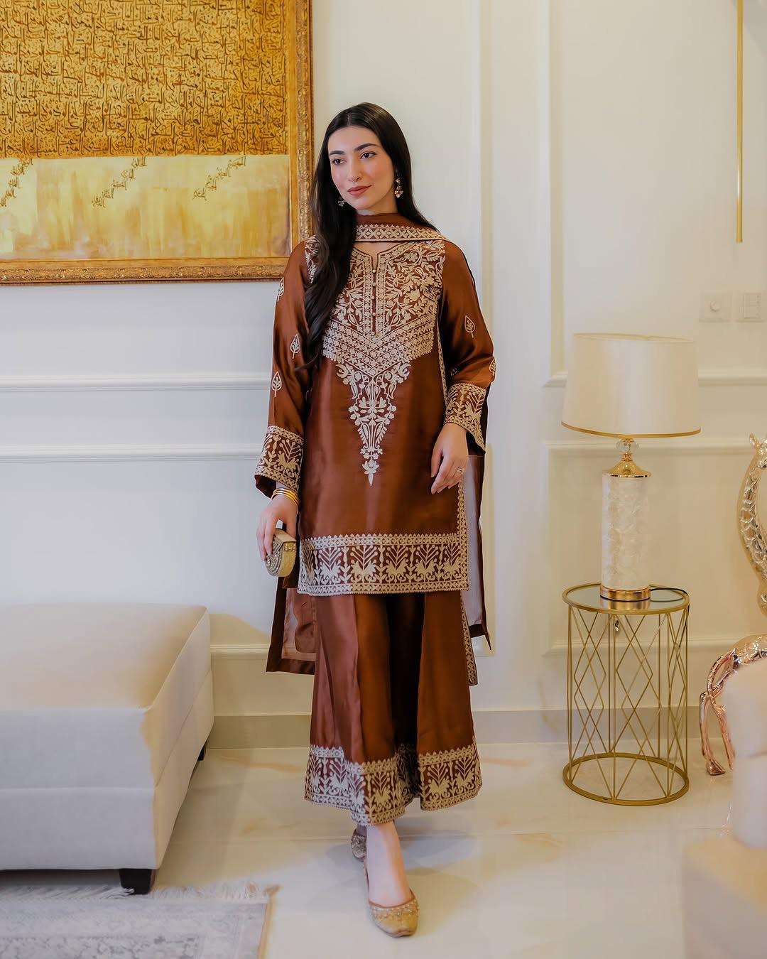 LADY LOOK O16 SILK DESIGNER PARTY WEAR LOOK LADIES TOP WITH PLAZZO AND DUPATTA SET 