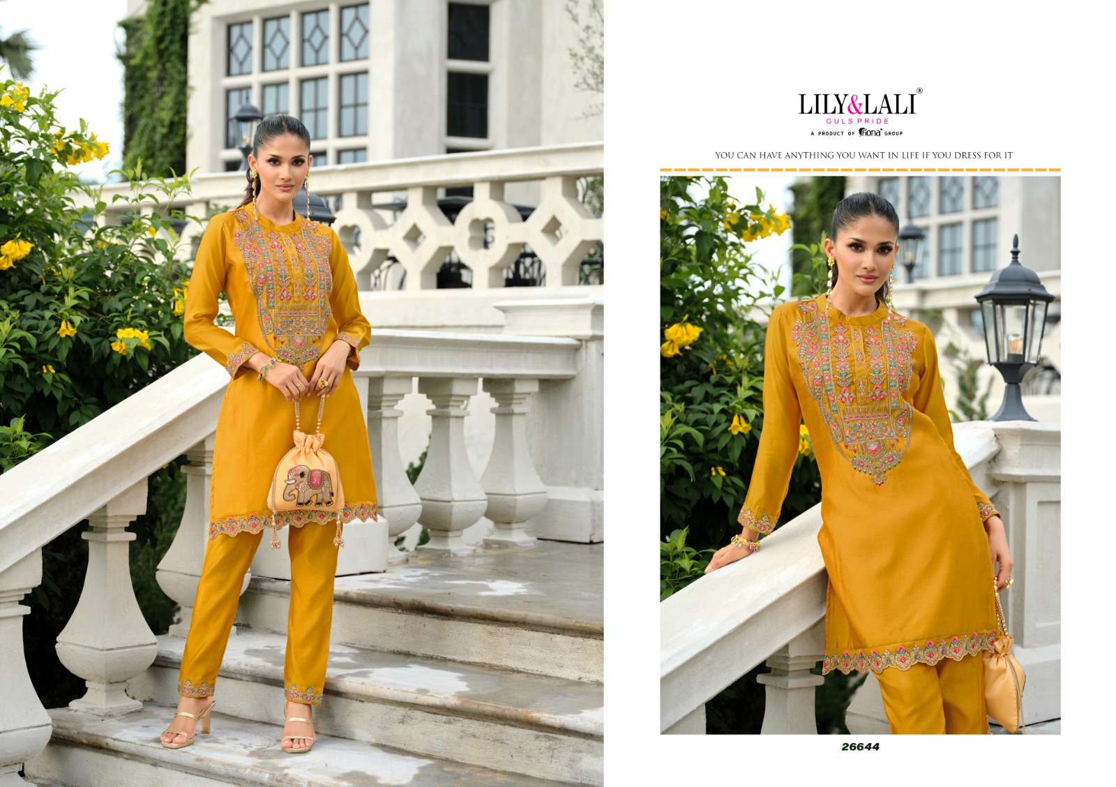 LILY AND LALI CATLOG ANORA PURE TUSSER SILK EMBROIDERED HANDWORK CO-ORD SET