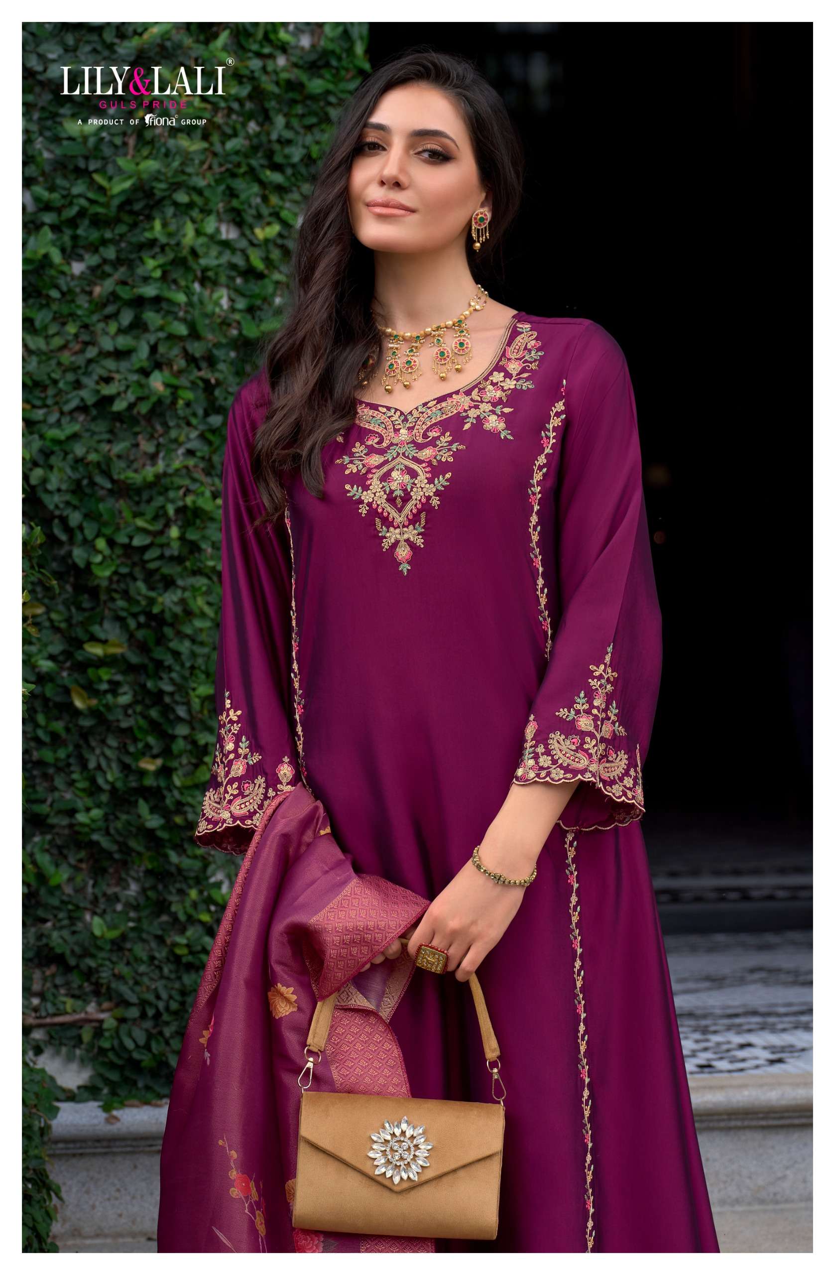 LILY AND LALI MALKANA VISCOSE SILK EMBROIDERED HANDWORK SUIT