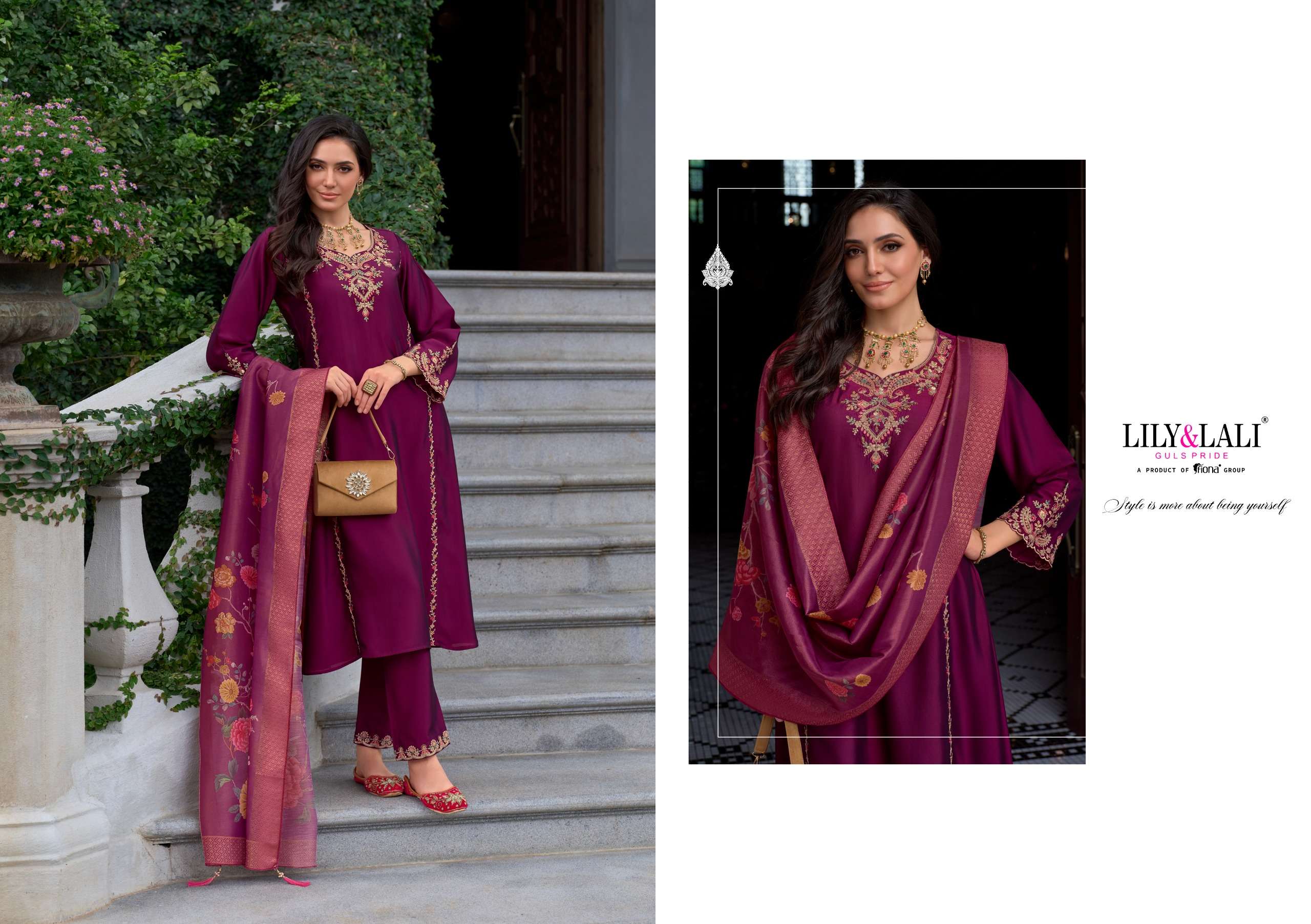 LILY AND LALI MALKANA VISCOSE SILK EMBROIDERED HANDWORK SUIT