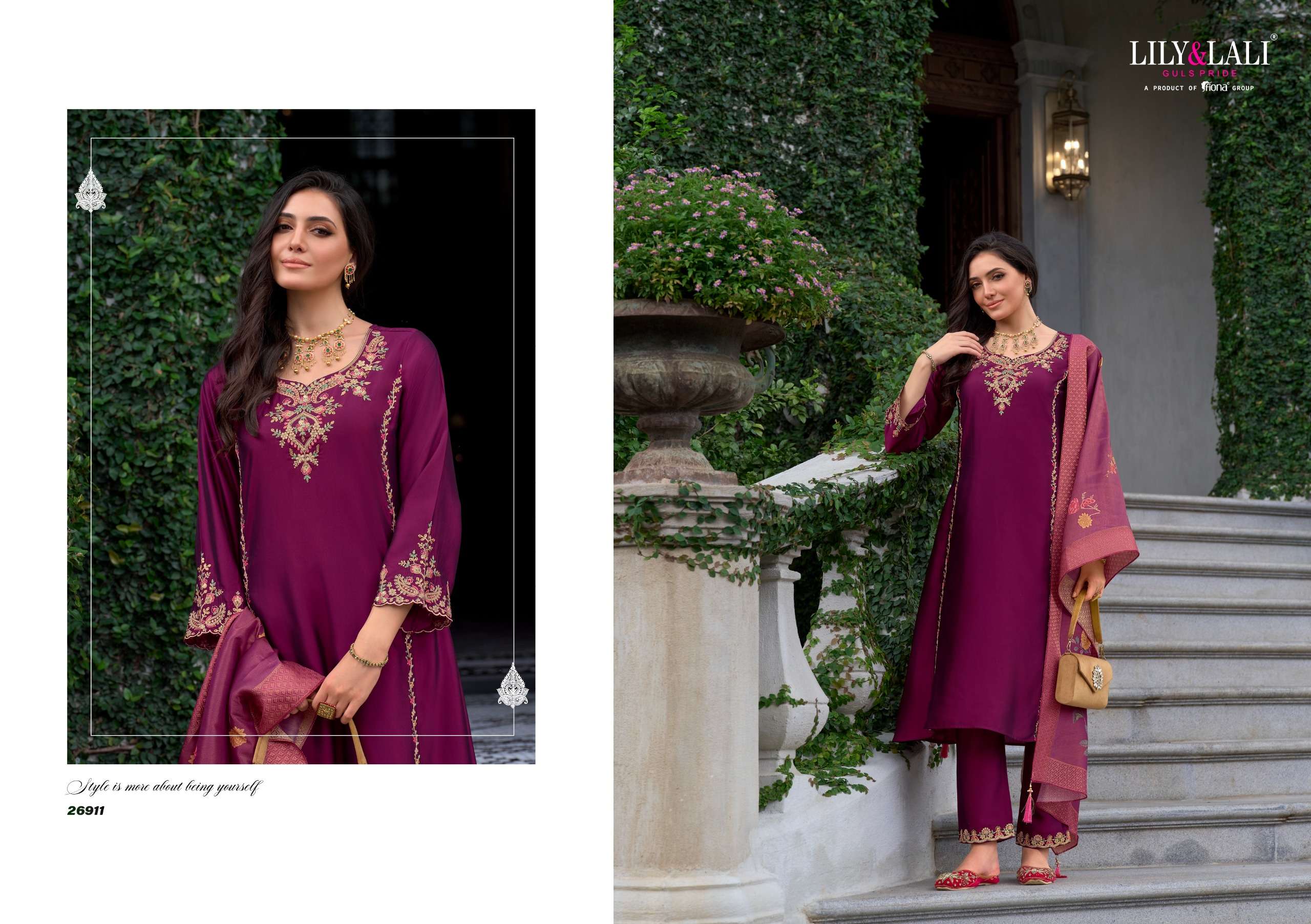LILY AND LALI MALKANA VISCOSE SILK EMBROIDERED HANDWORK SUIT
