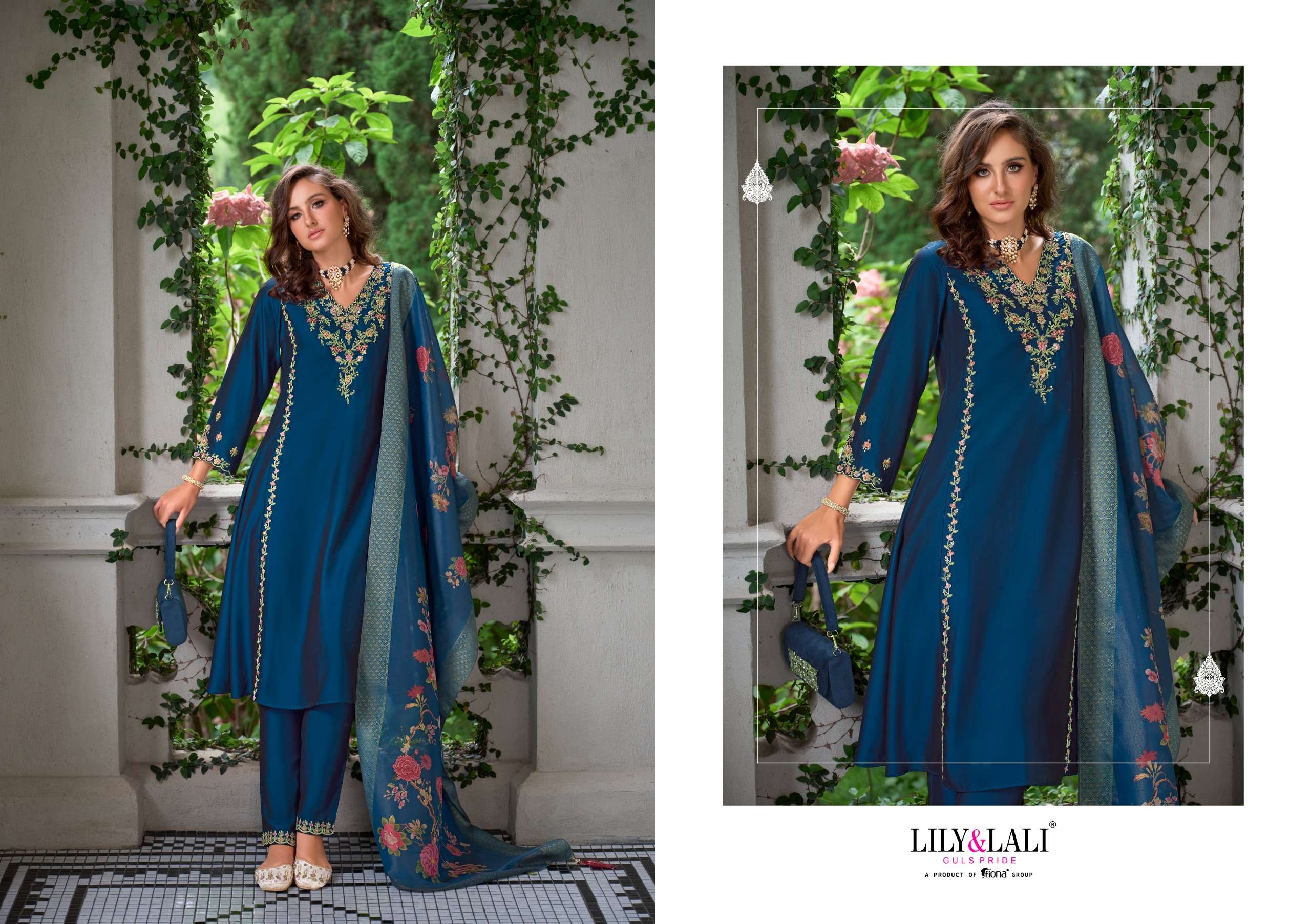 LILY AND LALI MALKANA VISCOSE SILK EMBROIDERED HANDWORK SUIT