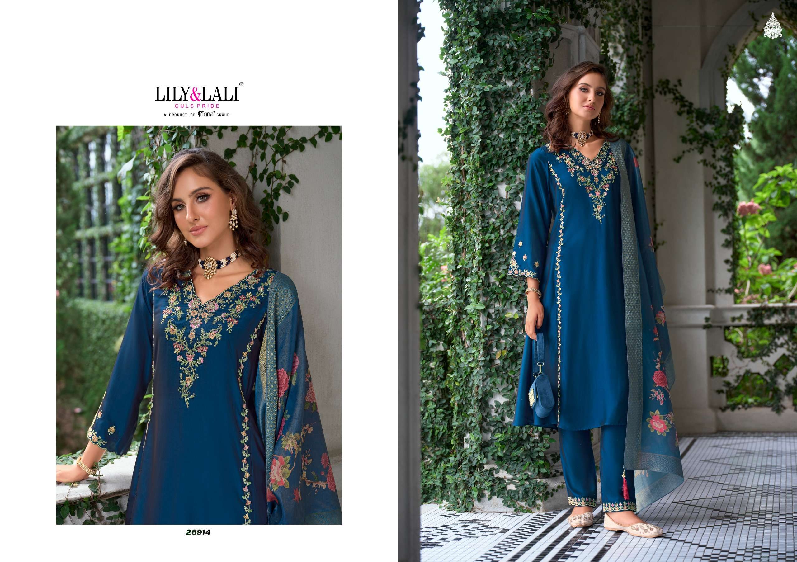LILY AND LALI MALKANA VISCOSE SILK EMBROIDERED HANDWORK SUIT