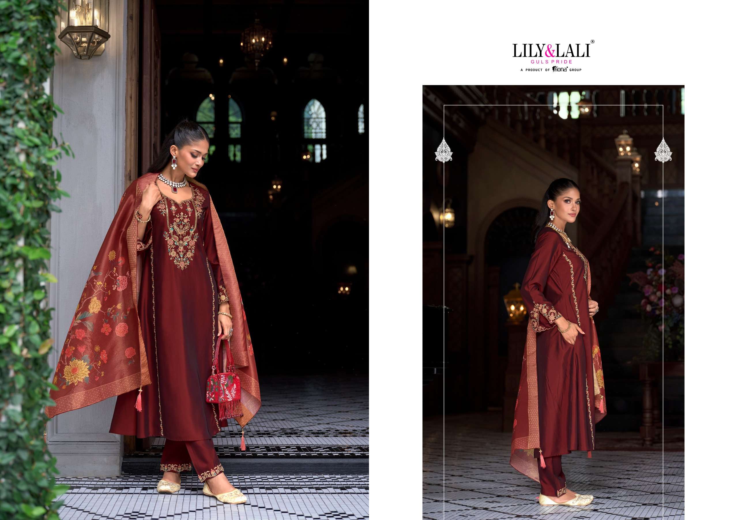LILY AND LALI MALKANA VISCOSE SILK EMBROIDERED HANDWORK SUIT